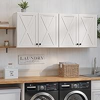 FIMELLO 60" White Laundry Room Wall Cabinets with Barn Doors, Adjustable Shelf, Easy One-Person Install for Kitchen Bathroom Storage