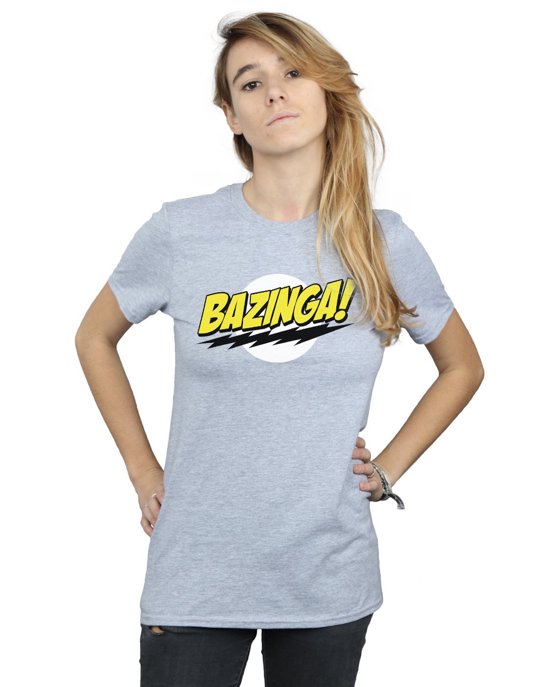 The Big Bang Theory Women's Sheldon Bazinga Boyfriend Fit T-Shirt Sport Grey XX-Large