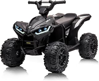 Kids Ride On ATV, 12V 4 Wheeler Battery Powered Ride On Toys with Remote Control(High Low Speeds), Kids Electric Car Truck 4-Wheels Electric Vehicle with Music, Horn, Led Lights for 3+ Kids, Black