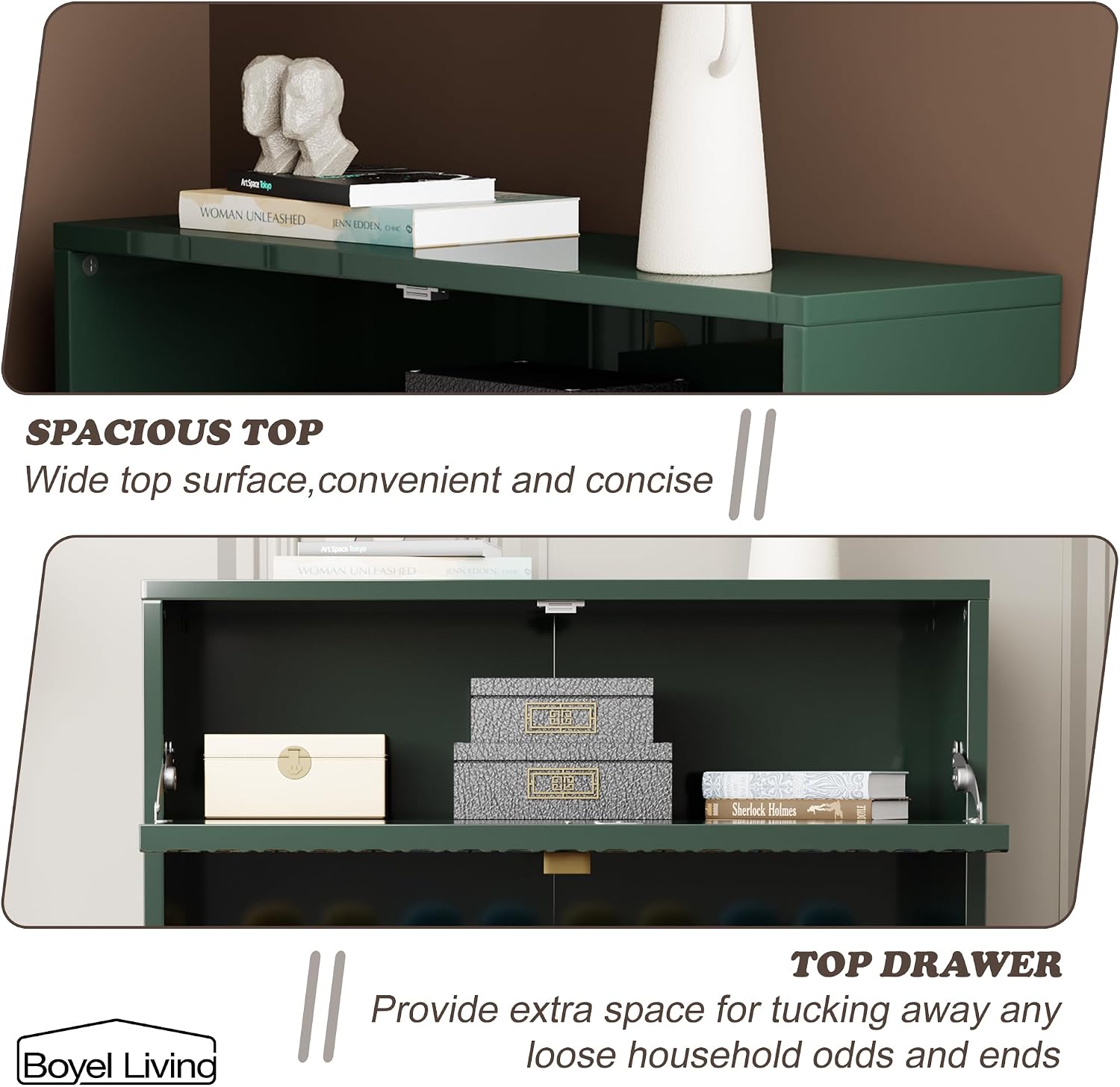 Boyel Living Modern 3 Flip Drawers Free Standing Shoe Racks,Shoes Cabinet with Brass Knobs and Legs, 24 Pair for Entryway (Green)
