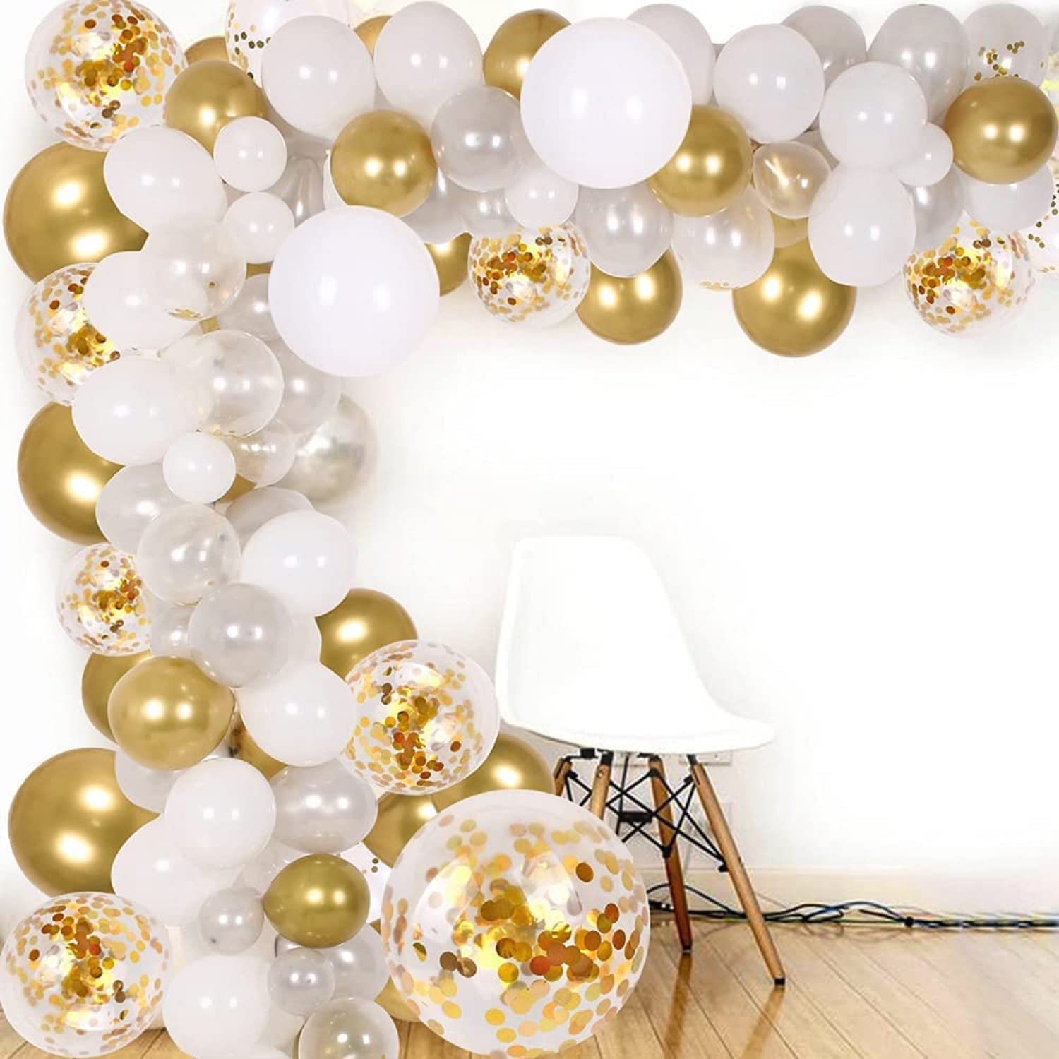 Y&L123pcs Blue & White Balloon Arch & Garland Kit with Pump | Confetti & Metal Latex Balloons | Celebrate your Birthdays, Wedding, Baby Showers, Oh Baby & Eid. (Golden-Confetti)