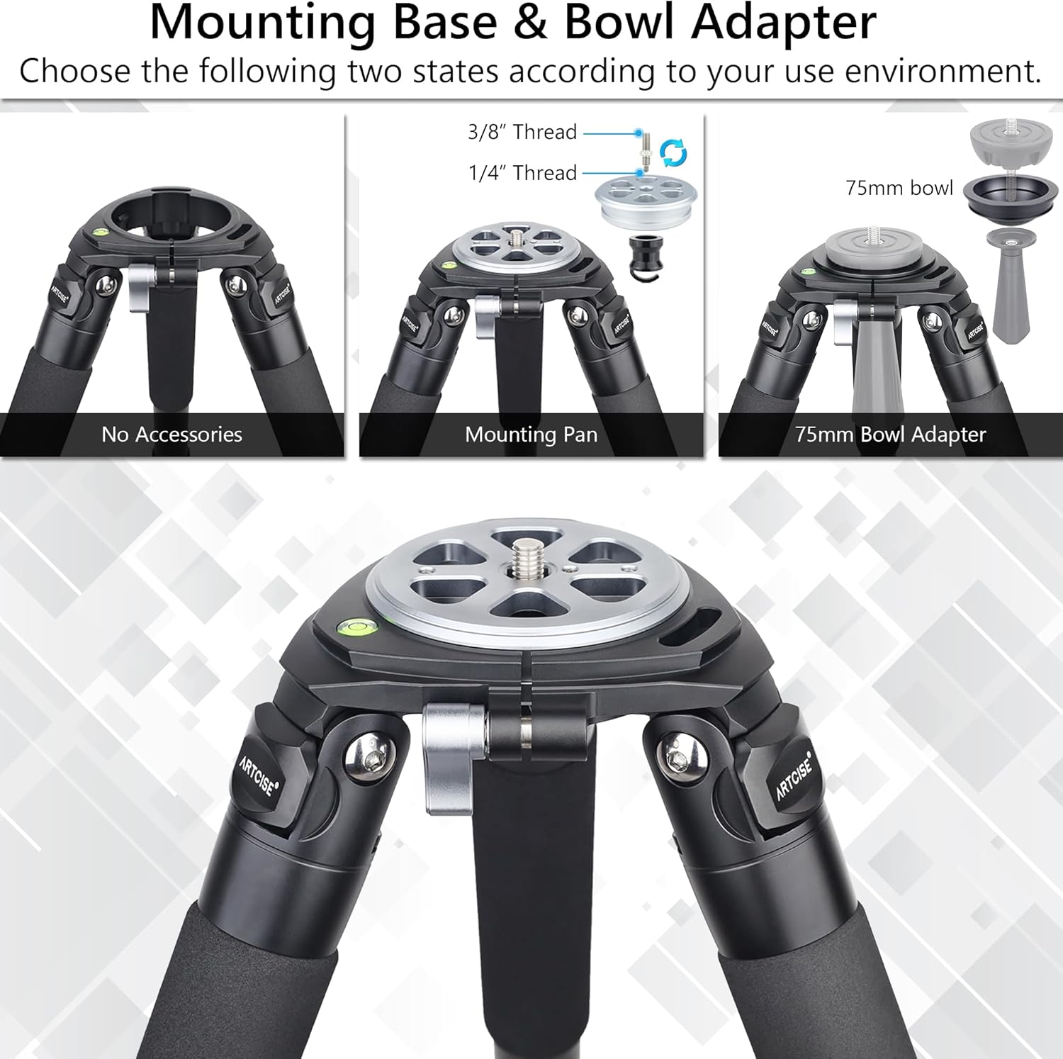 Carbon Fiber Tripod Heavy Duty Bowl ARTCISE AS90C Camera Tripod Ultra Stable Carbon Stand 10 Layers Carbon Fiber 40mm Leg Tube Max Load 88 Lbs/40kg(Without 75mm Bowl Adapter)