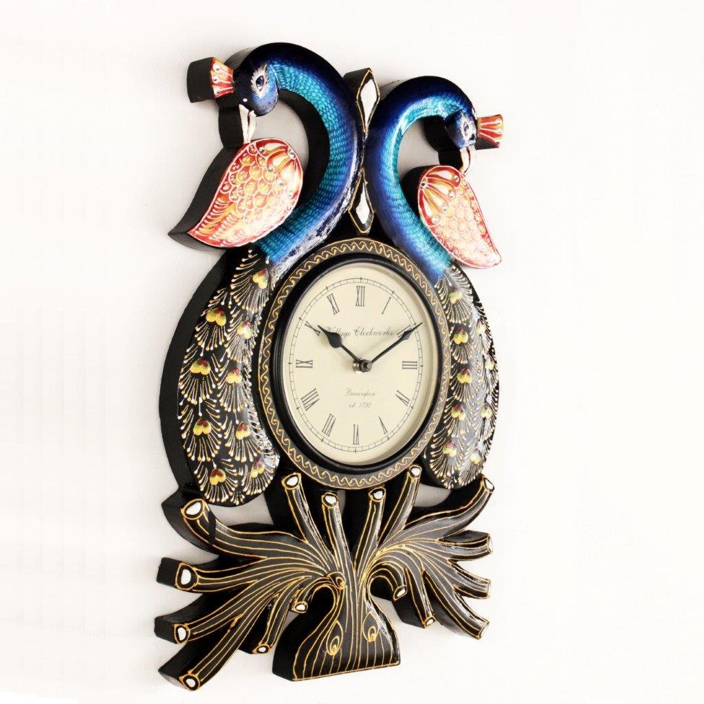Buy Home and Bazaar Traditional Peacock Shape Wall Clock 12x18 Inch, 6" Dial Online at Low