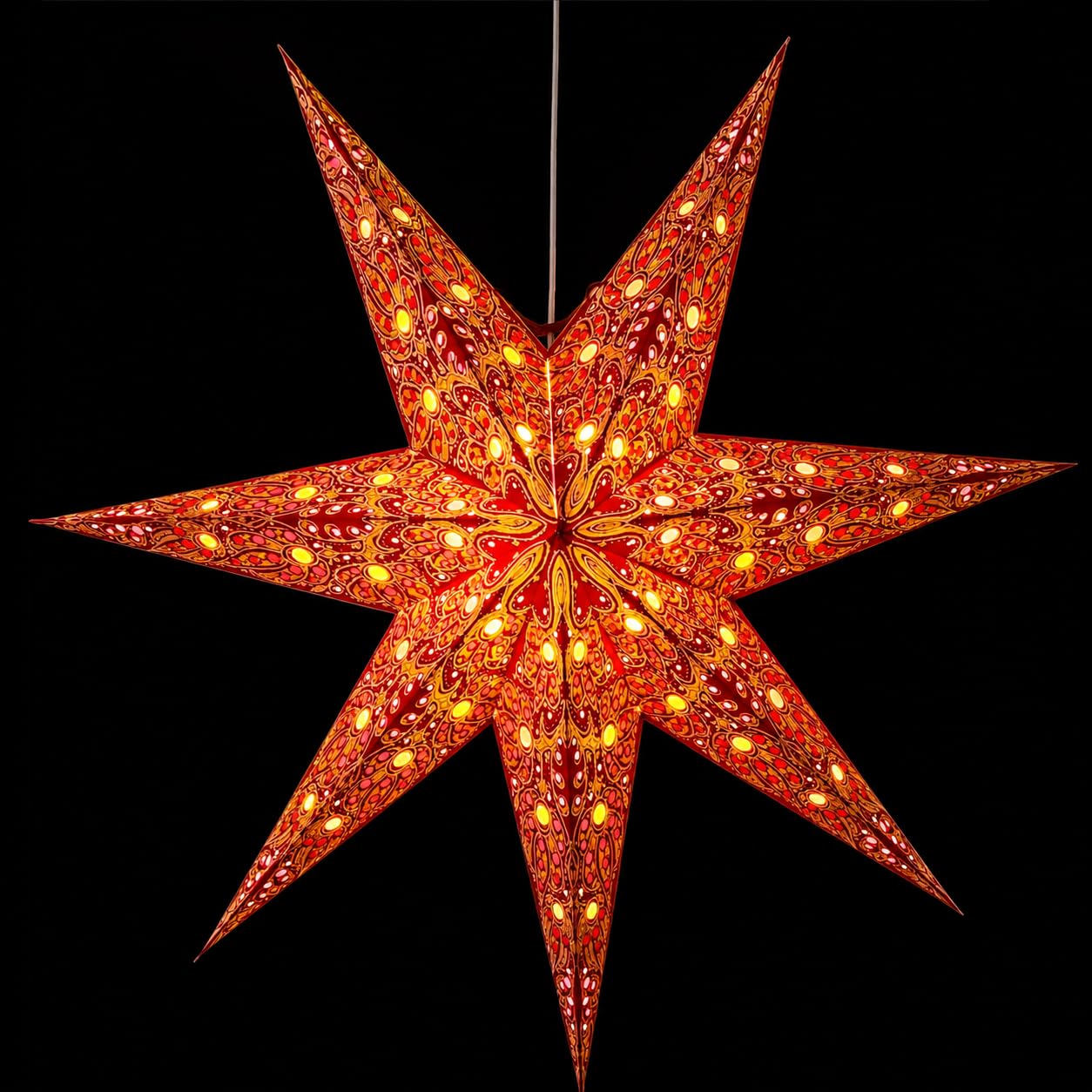 YEPSIO Lantern Lampshade Paper Star Light Shades Large 60cm Hanging Decorations for Christmas Wedding Home Decoration Birthday Party Foldable 7 Pointed Star (Bright Red, Yellow, Orange) — image 1