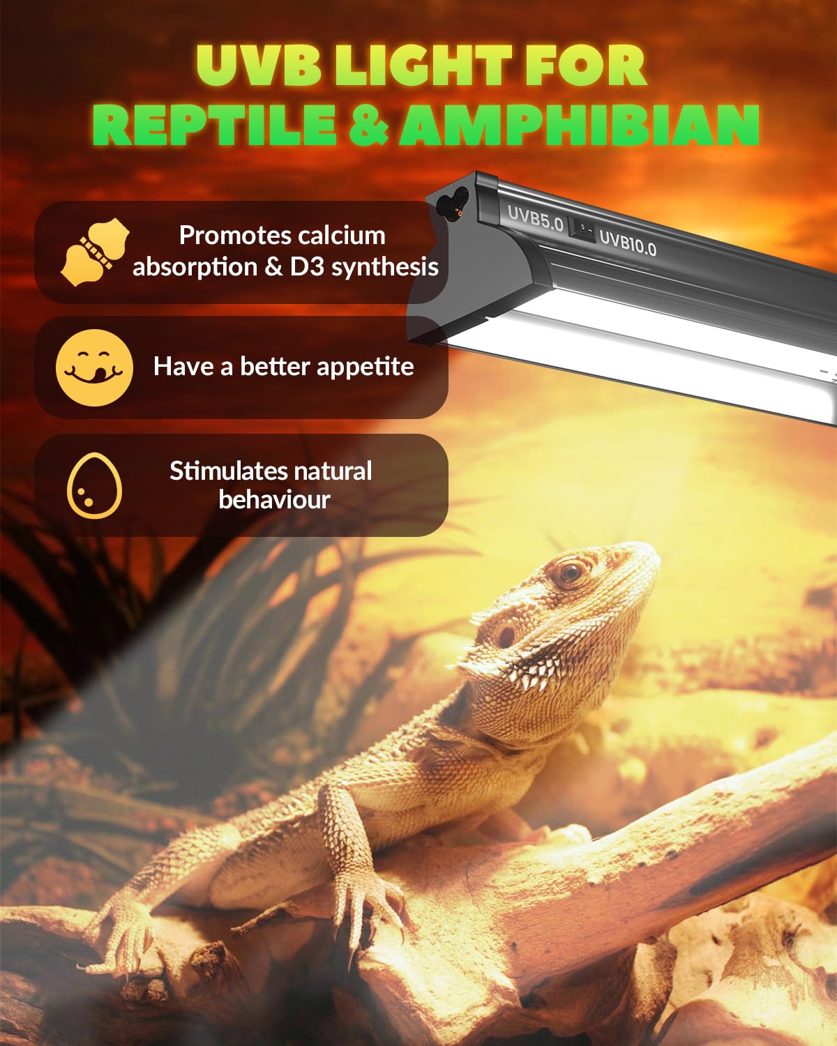GlowUp 8W T5 10.0 UVB Reptile Light Combo Kit for Tropical Desert Reptiles, 12.4 Inch UVB Light Fixture for Bearded Dragon, Lizard, Tortoise, Gecko with HO T5 UVB Tube - image 4