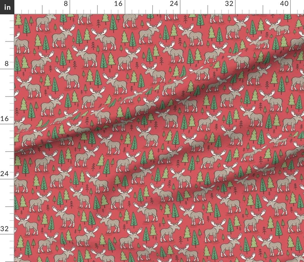 Spoonflower Fabric - Forest Woodland Moose Trees Red Fall Autumn Christmas Printed on Petal Signature Cotton Fabric by The Yard - Sewing Quilting Apparel Crafts Decor