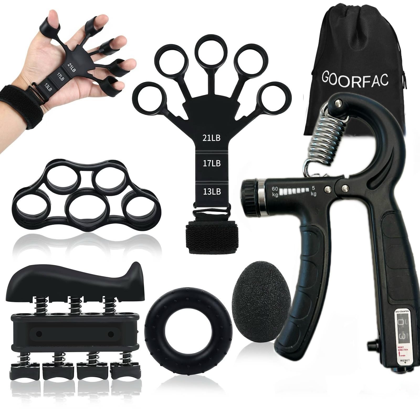 GOORFACHandtrainer Fingertrainer (6-teilig) Griffkraft Trainer Krafttraining Griffstärker Verstellbarer Unterarmtrainer Finger Trainer Hand Training Handgelenk Trainer Finger Trainingsgerät