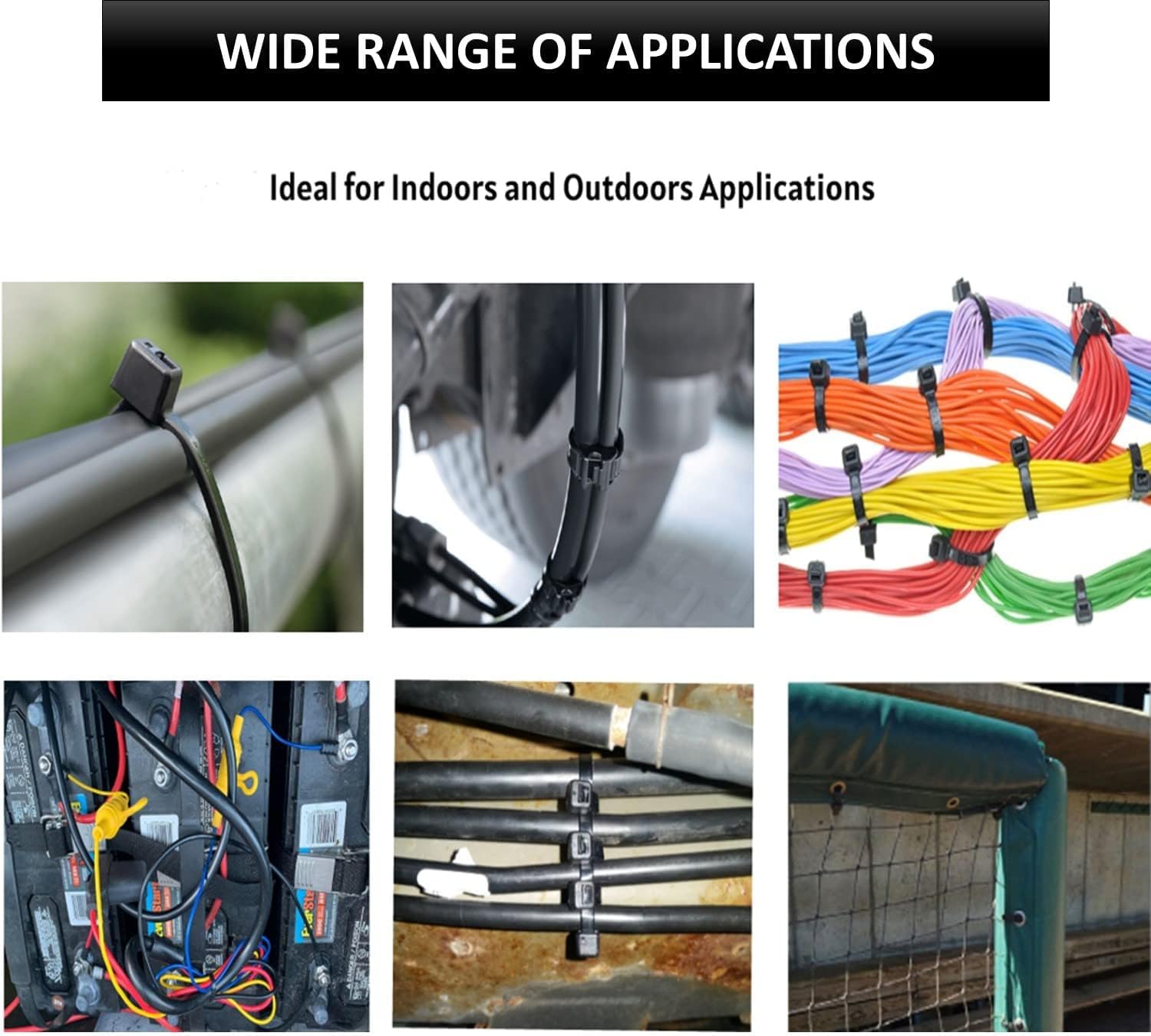 Kable Kontrol Zip Ties Assorted Sizes 500 Pcs Variety Pack Kit, 4+5.5+8+11+14 Inch Bulk Zipties Multi Pack Cable Tie Wraps, UV Resistant Nylon Wire Ties, for Indoor Outdoor Cable Management, Black