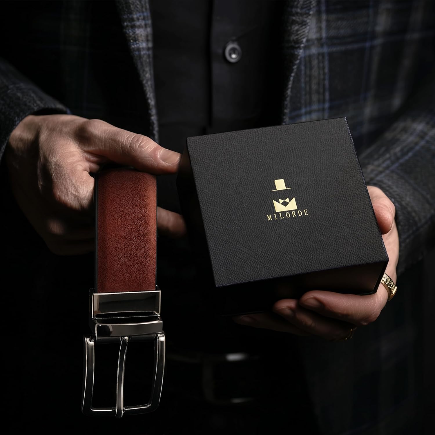 MILORDE Men’s Reversible Leather Belt for Casual Golf Dress Pants Shirts, Double Style - 2 Sides - Image 6