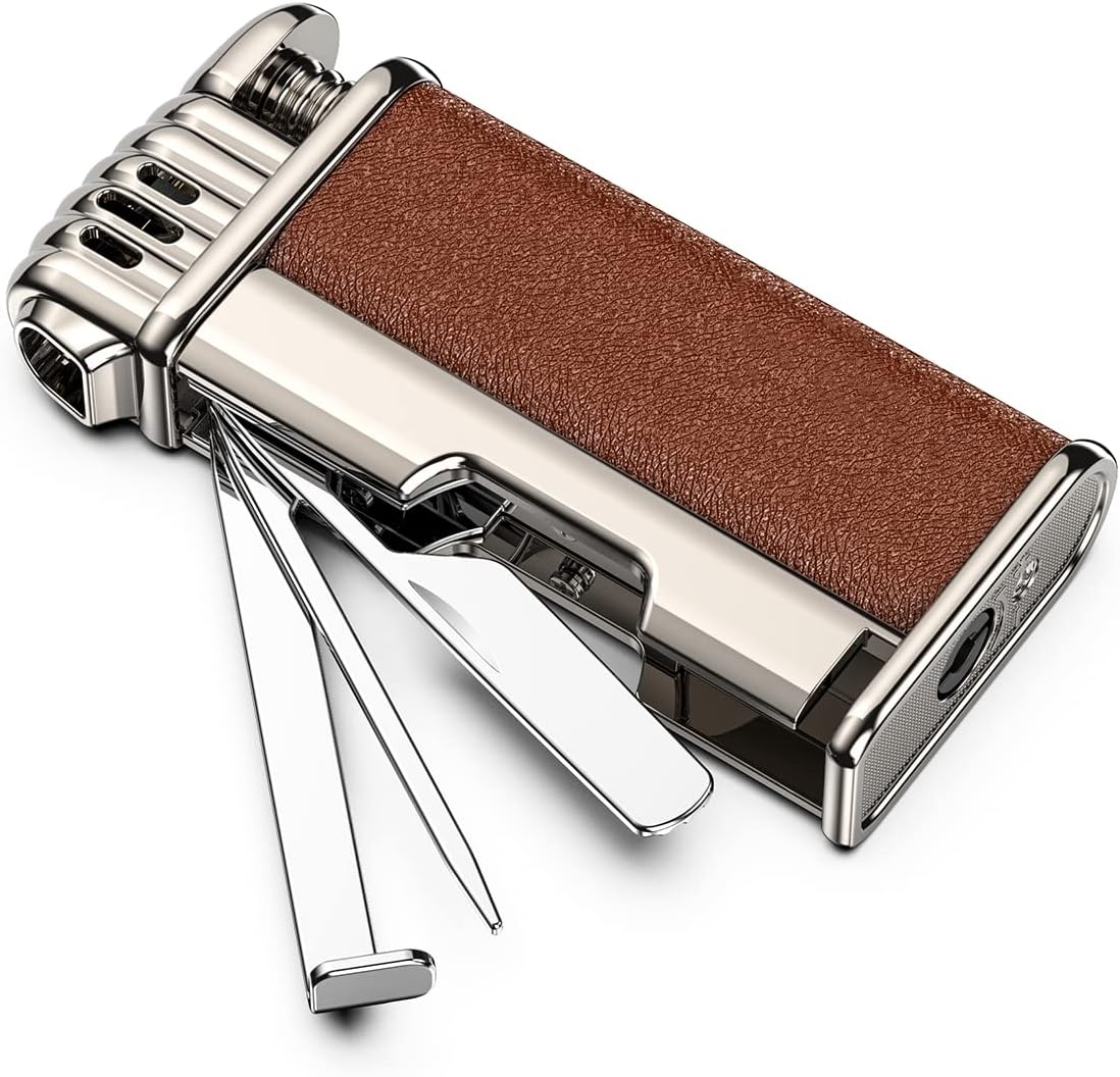 Pipe Lighter with Metal Tools Angled Soft Flame Butane Gas Refillable Gift for Men (Sold Without Gas)
