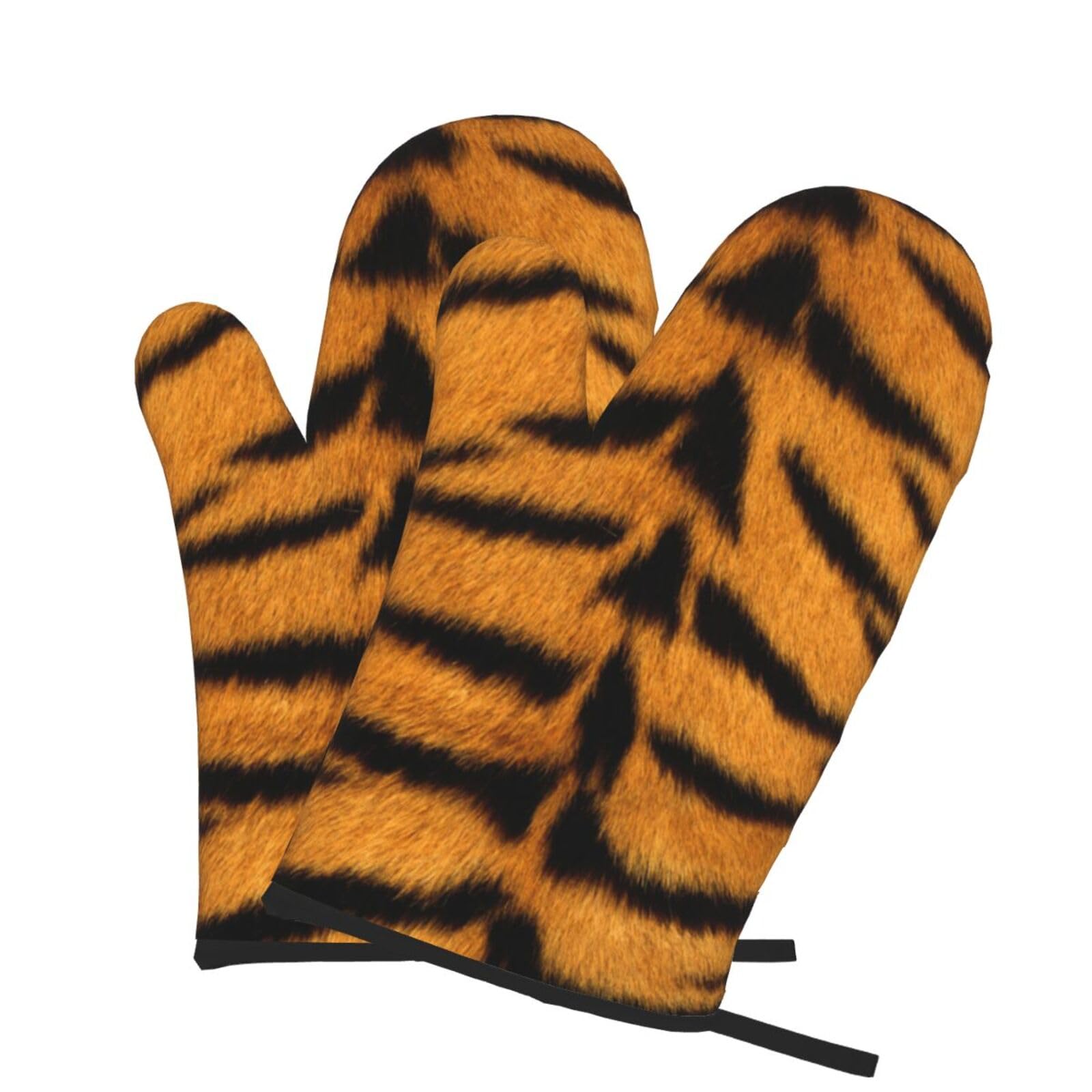 Oven Mitts Set of 2 Pcs, Tiger Skin Prints Heat Resistant Kitchen Gloves for Cooking Baking Grilling