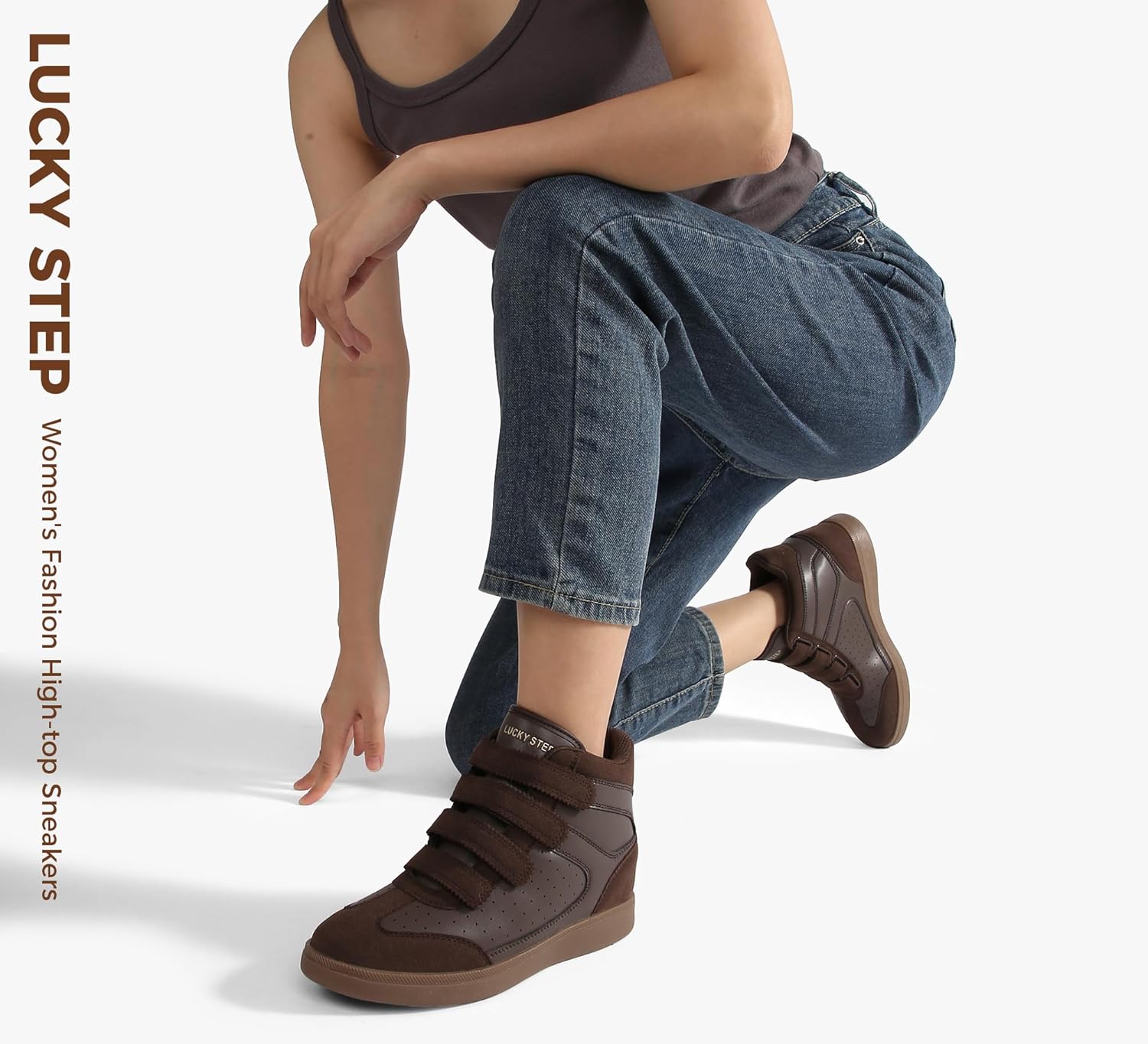 LUCKY STEP Women's High Top Fashion Sneakers Casual Hidden Height Insole Shoes Gum Rubber Sole Ankle Boots Hook-and-Loop Walking Shoes - Image 7