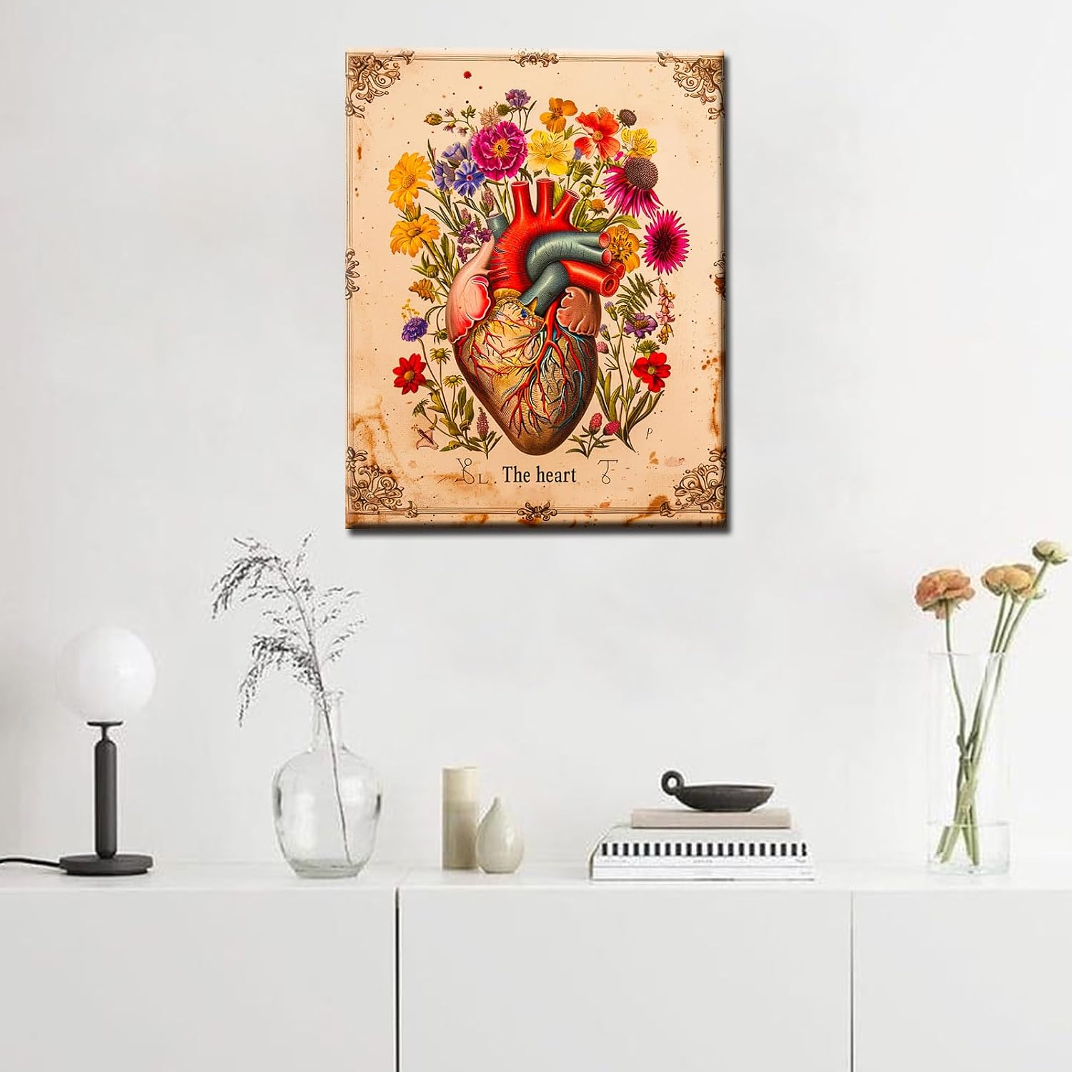 Heart Flower Blossom Wall Paint by Number Kits for Adults,Education Painting Modern Decor for Nurses Doctor Office Clinic School Gift,Paints for Home Wall Decor Without Framed Canvas 16''W x 20''H