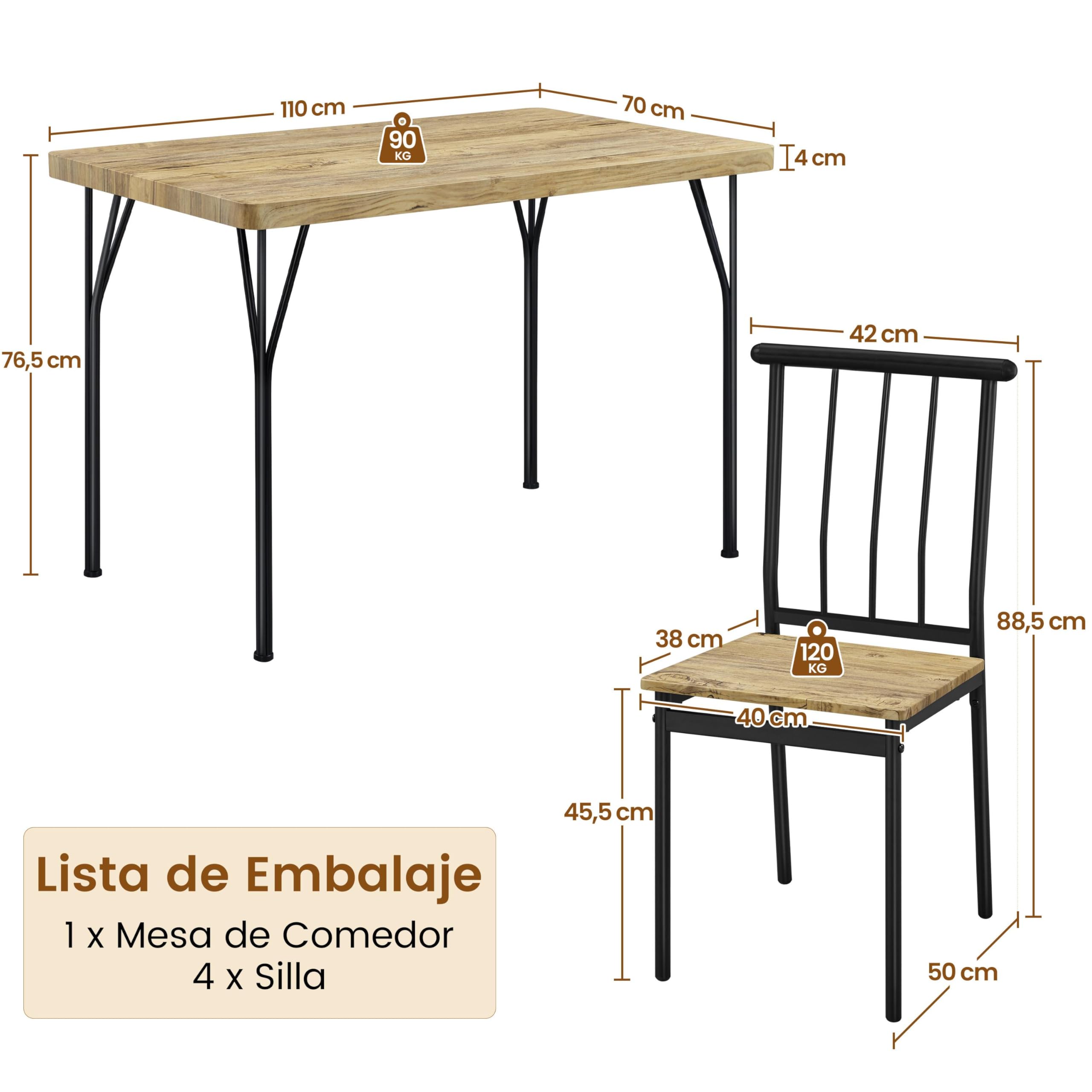 Yaheetech Essgruppen Esstisch mit 4 Stühlen, Esszimmergruppe Rechteckig Küchentisch-Set mit 4cm Dicker Tischplatte, 5er-Set Tischgruppe für 4 Personen Sitzgruppe für Küchentisch-Set, Braun