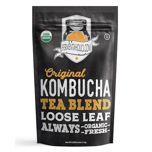 Fermentaholics Mezcla de té de kombucha orgánica certificada por USDA 4 onzas hace 11 galones certificado Kosher mezcla de té negro y verde orgánico