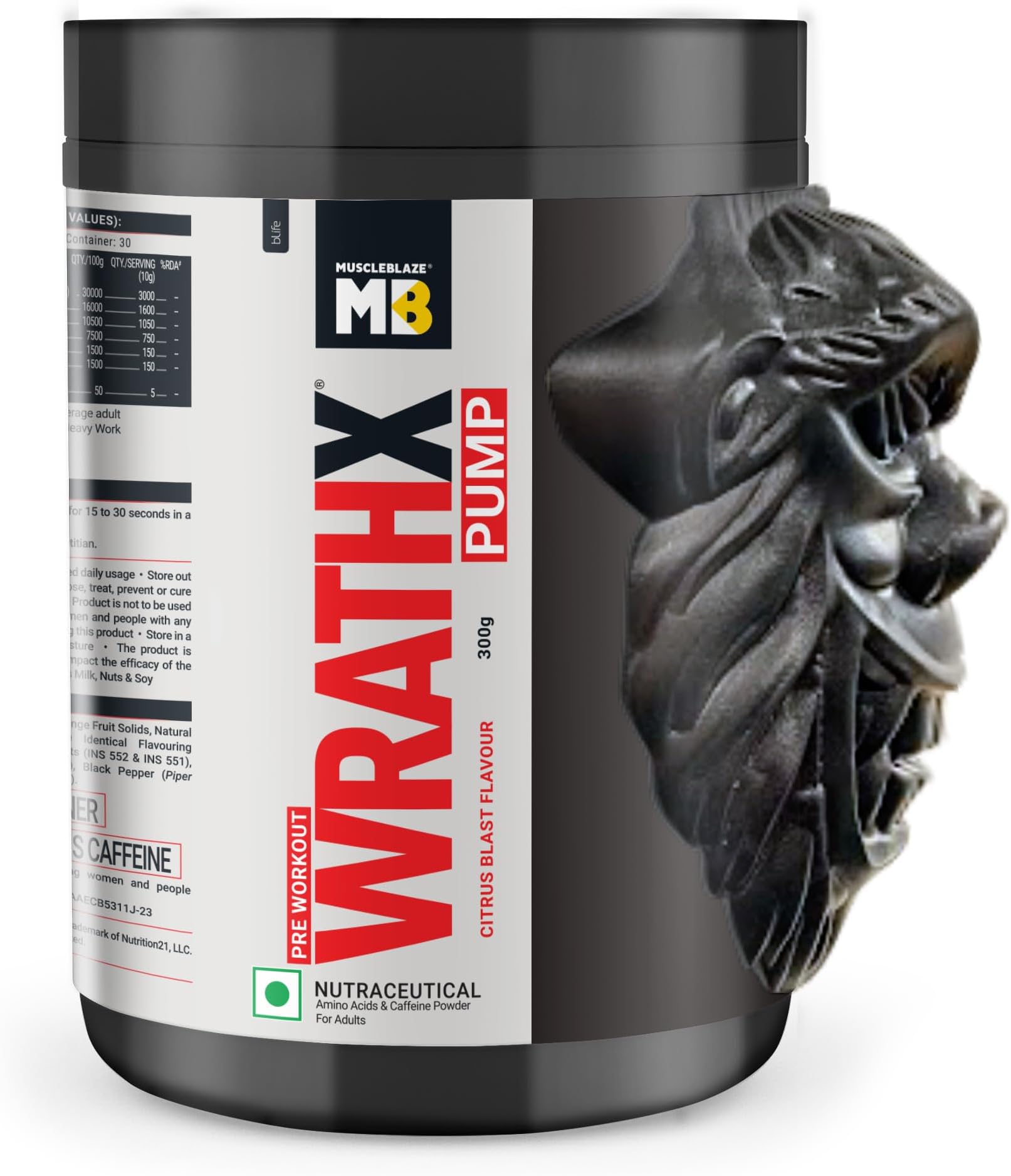 MuscleBlaze Pre Workout WrathX PUMP Powder, Citrus Blast, 300g