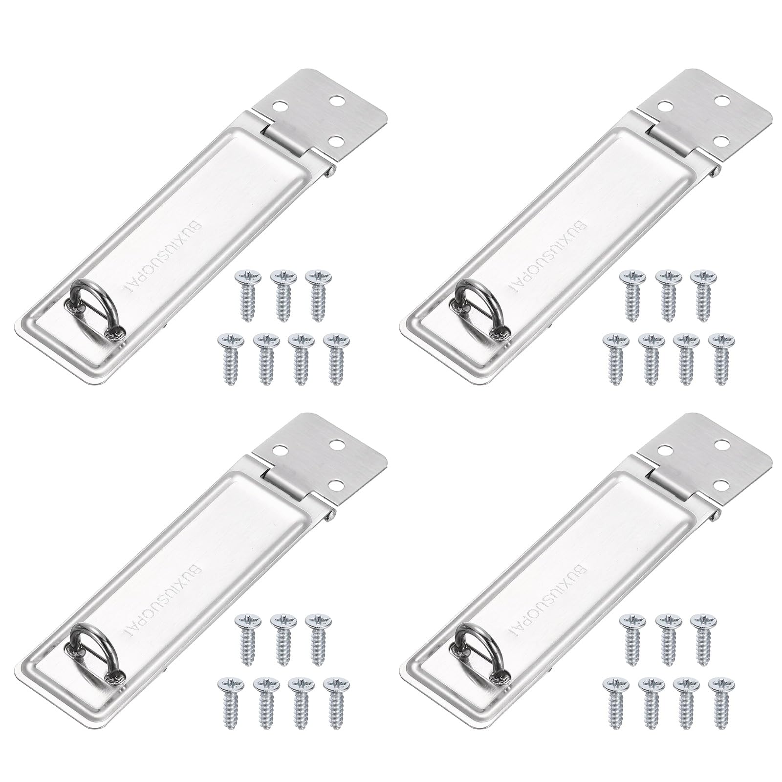 PATIKIL Door Hasp Latch Lock (4.6 Inch, Black) (4 Pcs), Stainless Steel 180 Degree Thin Safety Padlock Hasp Locking Latch with Screws, Suit for- Gate/Cabinet/Garden/Yard/Shed/Closet