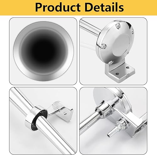 Miniatura 5 de HK Bocina de aire de 12 V y 150 db, 18 pulgadas de zinc cromado, bocina de aire con compresor, potente y fuerte, 150 db para camión, barco, SUV,