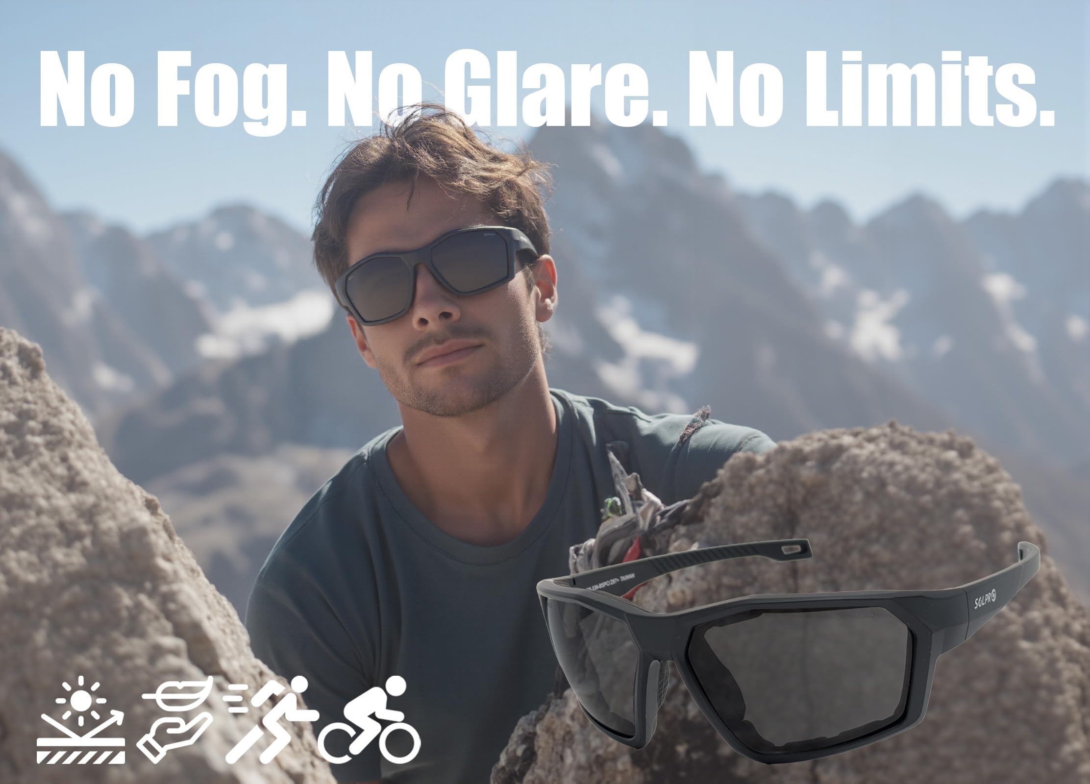 SOL PRO Lunettes de conduite de moto anti-buée, lunettes de protection, rembourrage en mousse, anti-poussière et coupe-vent, pour homme et femme