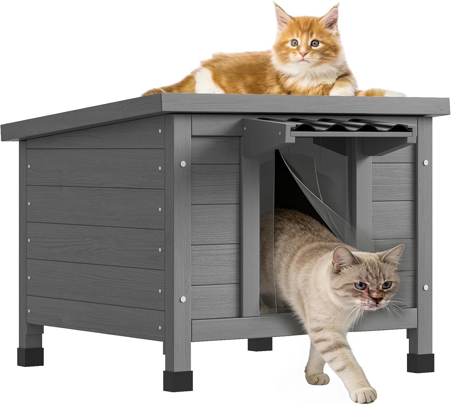 Outdoor Cat House, Waterproof Cat Houses for Outdoor Indoot Cats, Weatherproof Shelter for Feral Cats, Insulated Cage can Resist Cold Hot Weather for Small to Medium Pets, Grey