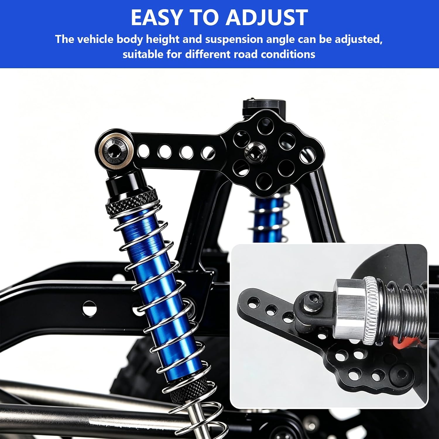 4Pcs Car Shock Absorber Mount, 51mm RC Shock Link Mount, Metal RC Car Shocks Mounts, Adjustable Height Car Shocks Damper Mounts Replacement for 1/10 RC Crawler, Black