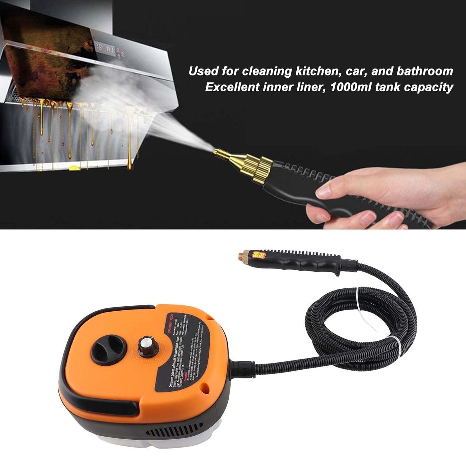 1500W High Pressure Steam Cleaner, 1000ml Metal Liner Yellow Steam Machine with Accessories for Kitchen Oven Range Hood Car Cleaning (US Plug 110V, 2500W)
