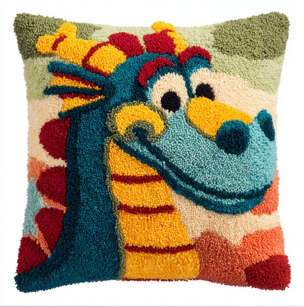 WallustrioaW DIY Latch Hook Pillow Kit,Drago Pillowcase Kits Embroidery Kits 17X17 Inch DIY Needlework Pillow Cover Sofa Cushion Rug Making