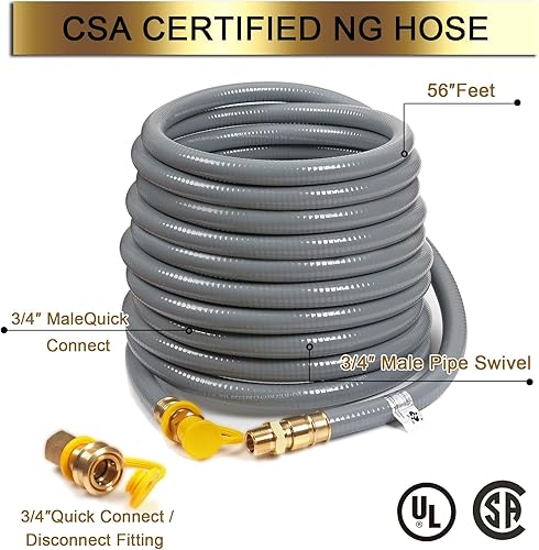 Miniatura 9 de Manguera de gas natural de 24 pies, 34 pulgadas, kit de conversión de gas natural de 34 pulgadas, manguera de parrilla de gas con conexión rápida,
