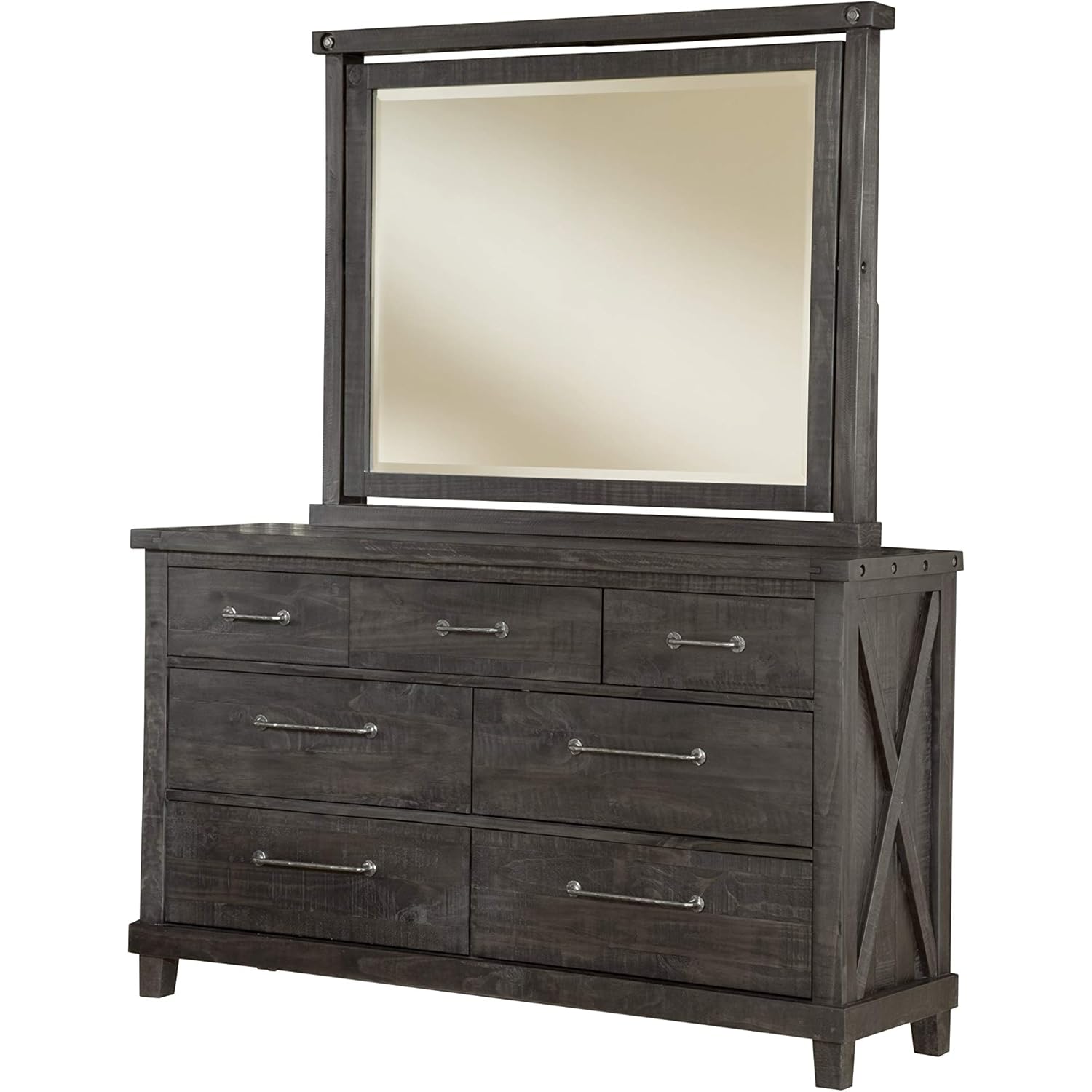 Yanez Industrial Dresser & Mirror in Charcoal Solid Wood