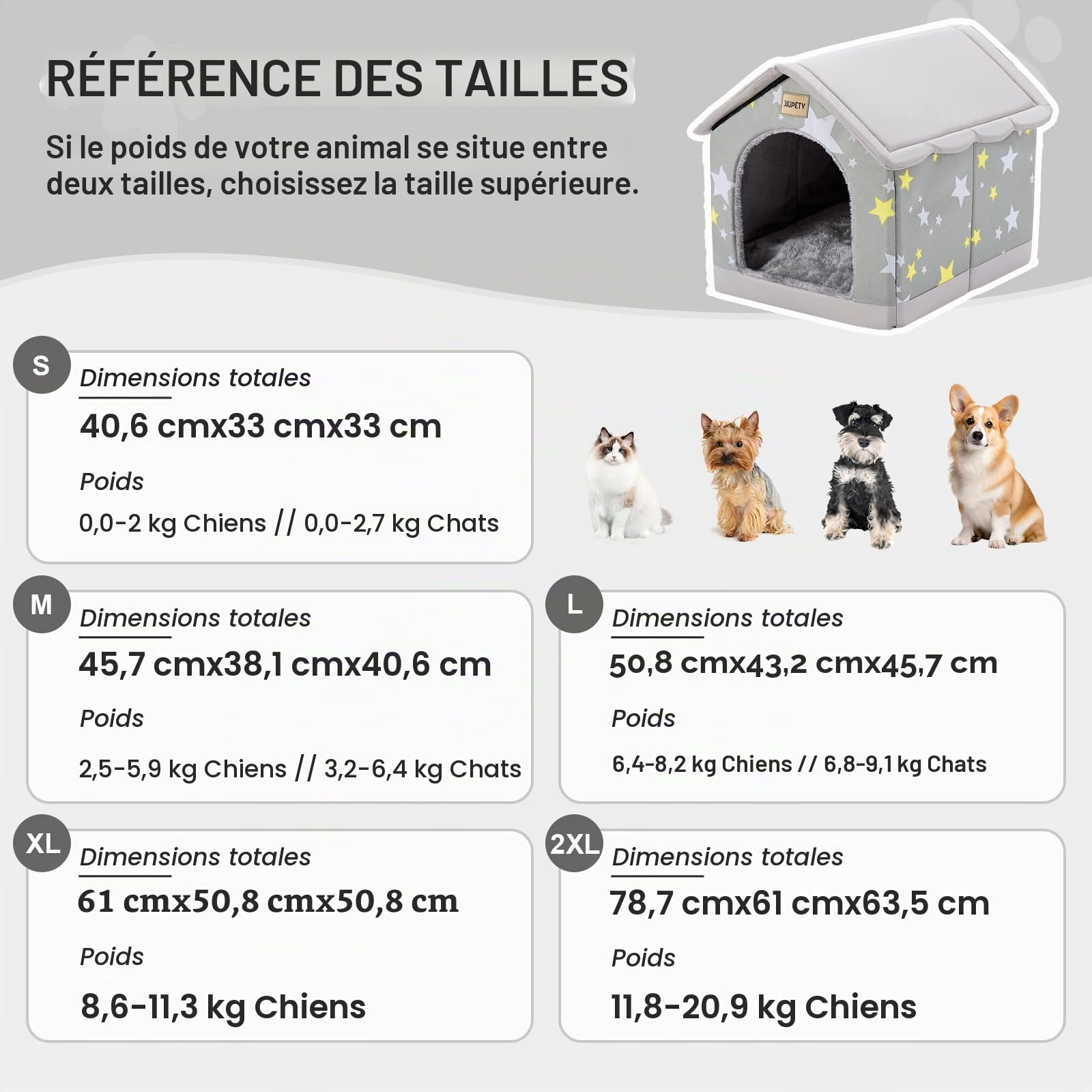 Jiupety Niche pour Chien Interieur, Niches à Chien XXL Taille aux Grands Chiens, Dog House Coussin Reversible, AntidéRapant au Fond, Gris