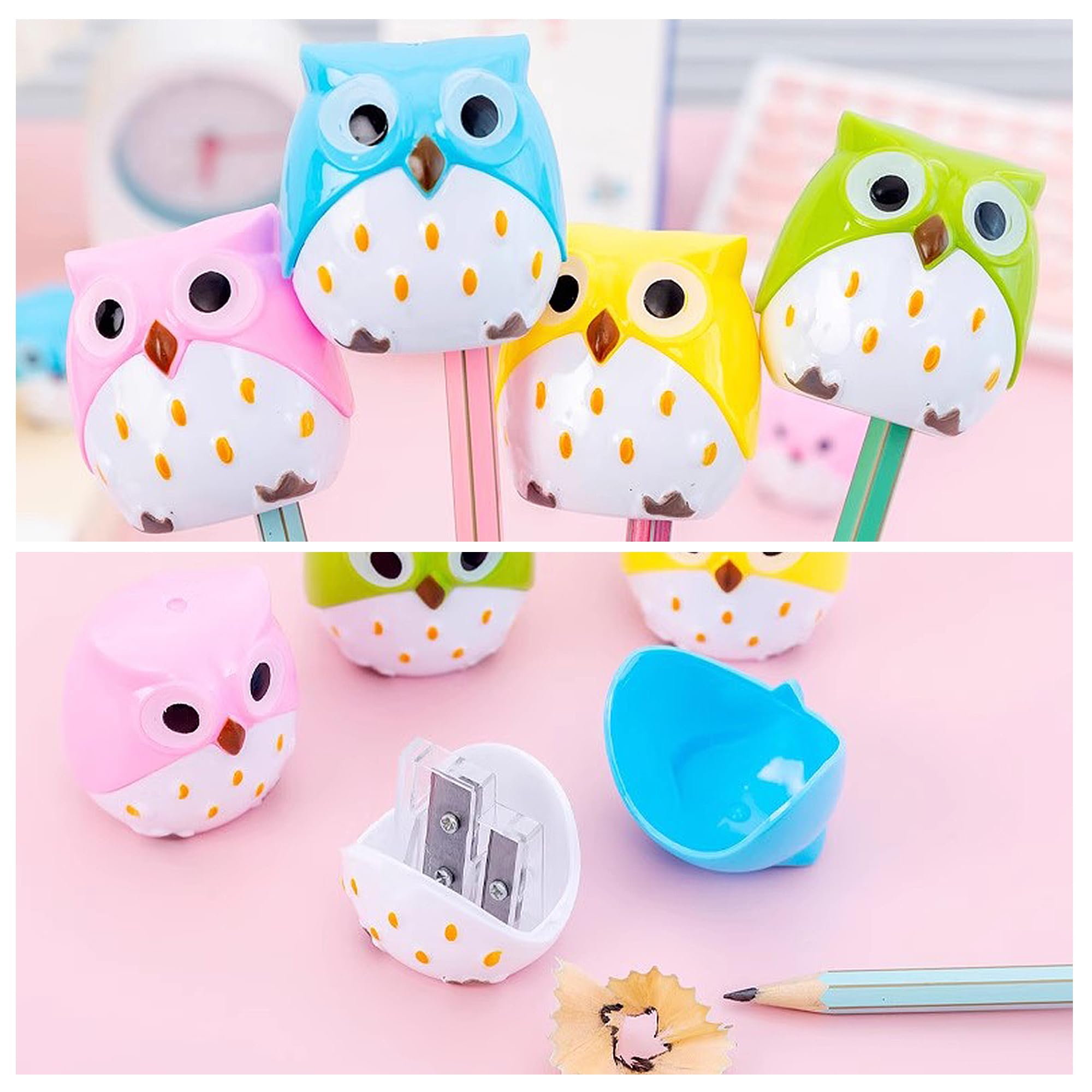 4-Pack Cute Owl Pencil Sharpeners - Dual Hole Design With Stainless Steel Blades For Kids School Supplies