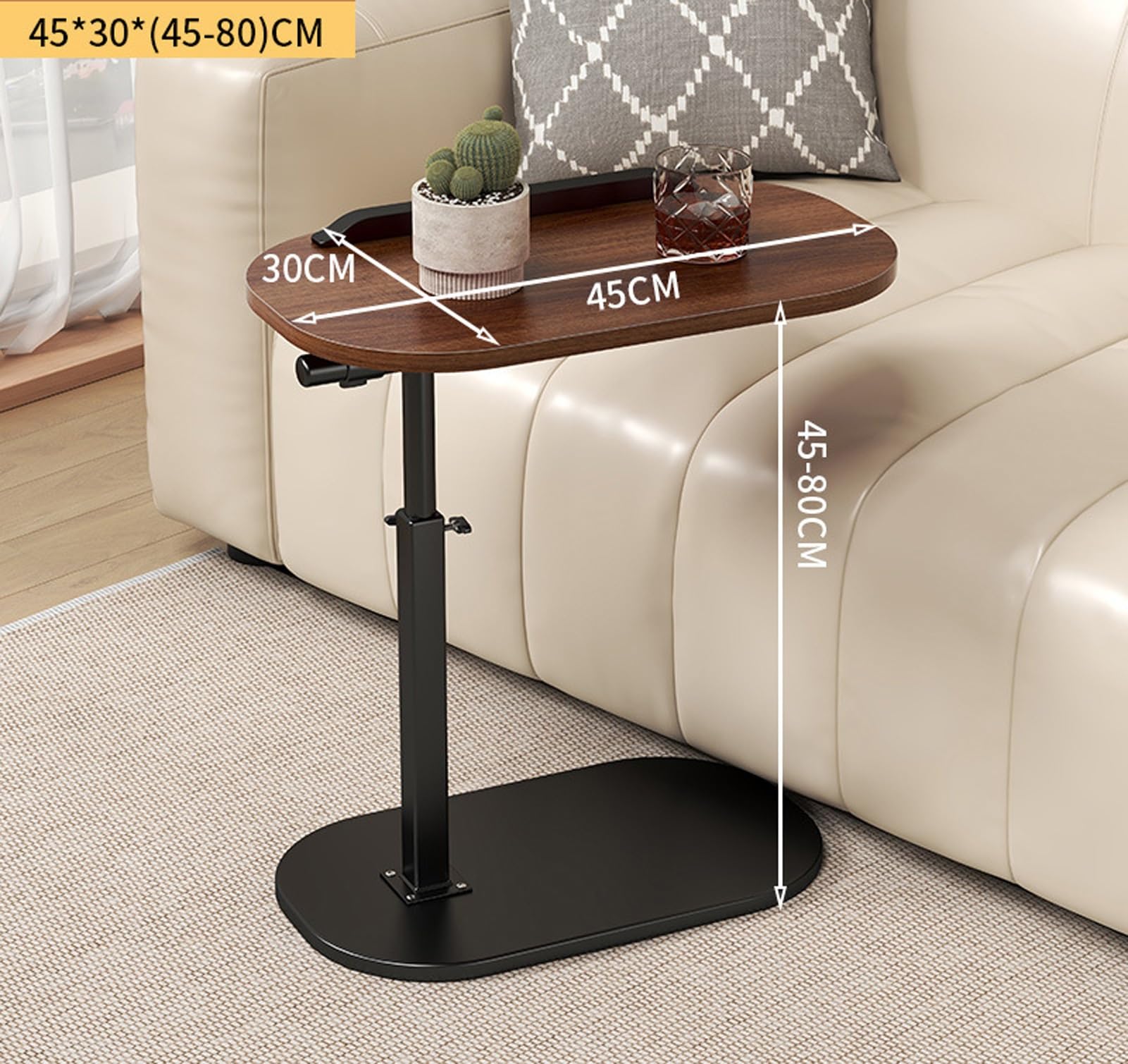 Mesa auxiliar en forma de C de altura ajustable para sala de estar, cama, bañera 2024, mesa auxiliar abatible multiángulo con soporte giratorio de 360° para laptop (nogal negro)