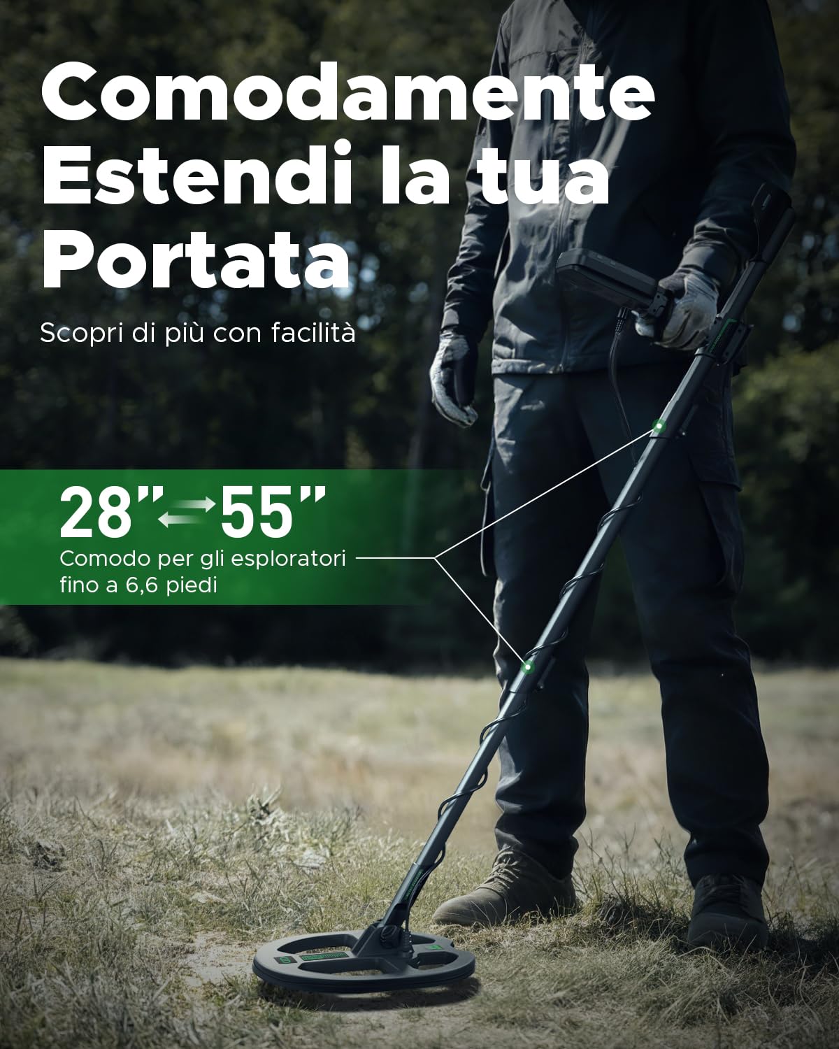 120 CM MAX Profondità Massima Metal Detector Professionale Oro, Bobina Impermeabile Da 11''DD, Metaldetektor ad Alta Sensibilità, Modalità Professionale 5 con Pinpoint