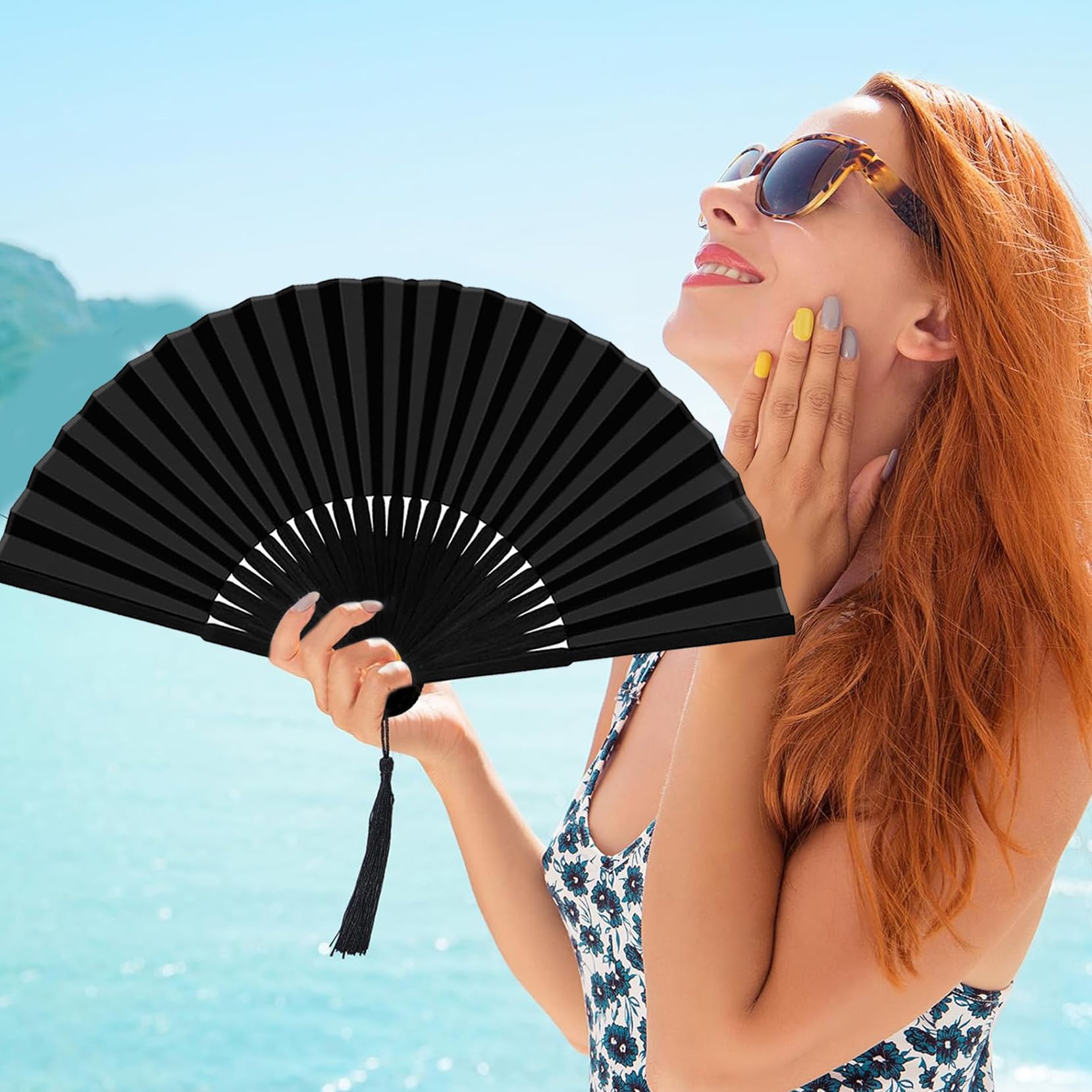 Abanicos plegables de mano de tela de seda china para mujeres y hombres, ventilador de mano plegable negro para baile, boda, fiesta