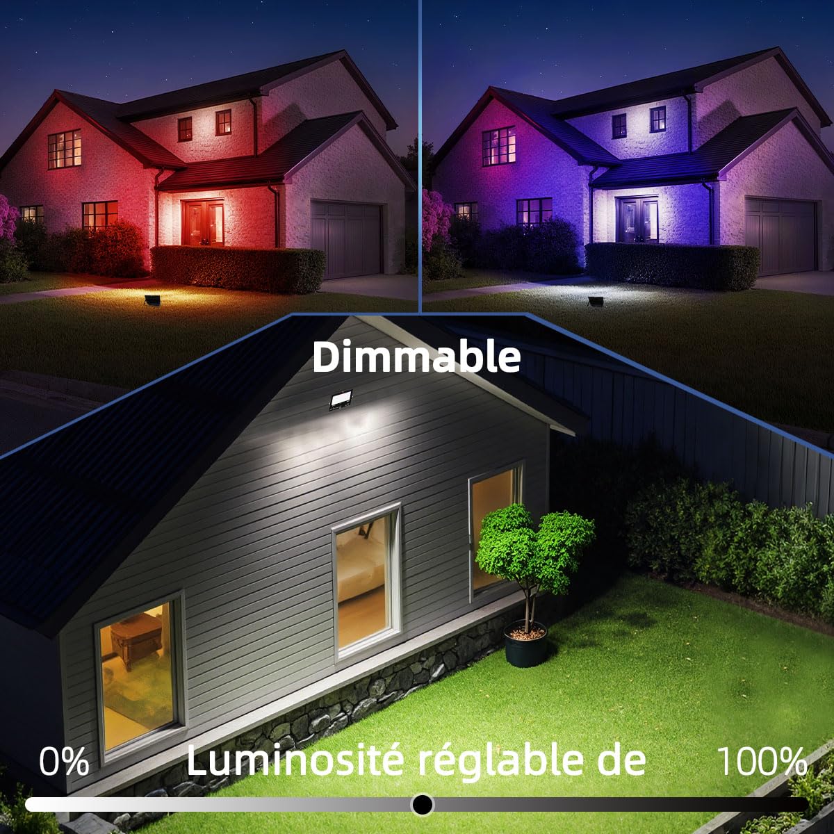 iLC RGB Projecteur LED extérieurs 80W, changement de couleur RGBW équivalent 800W, 16 million couleurs, Minuteur, Regroupement, 8000 lumens, blanc chaud 2700K, IP66 étanche