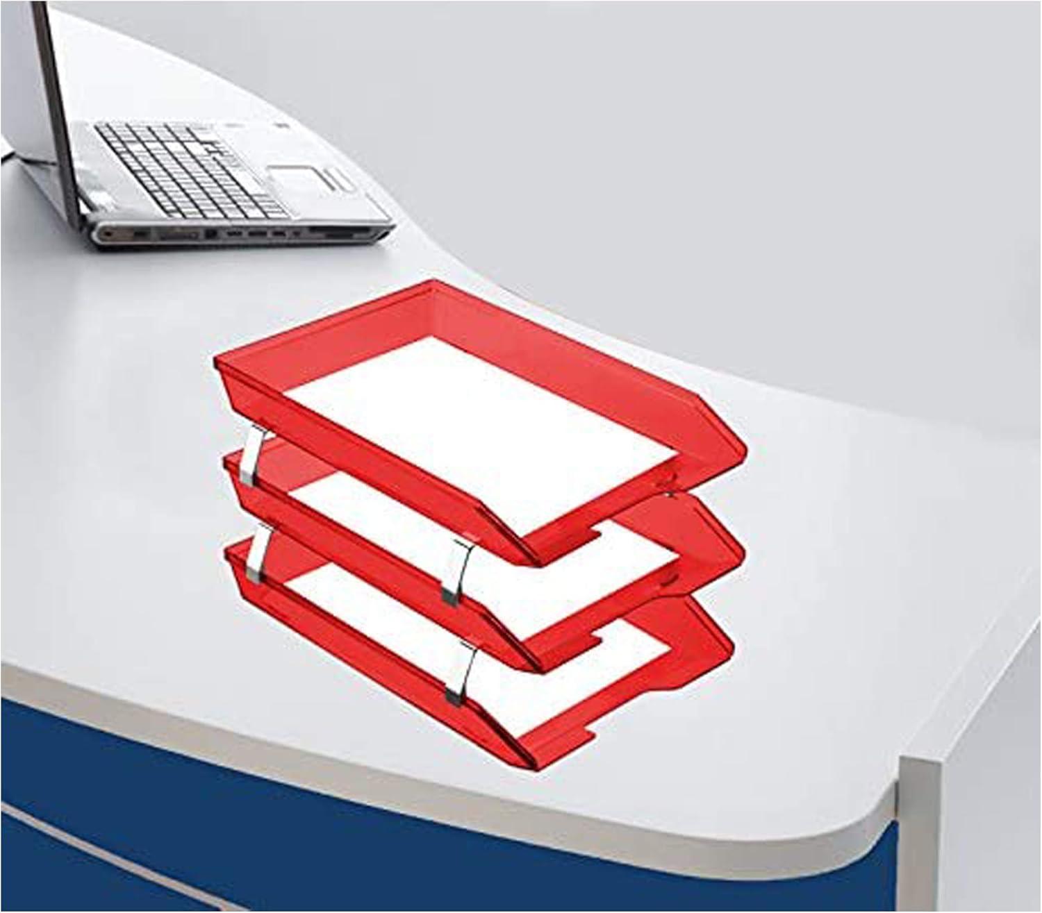 Acrimet Facility 3 Tier Letter Tray, Front Load, Letter Size/A4, Desktop File Organizer, Plastic (Clear Red Color)