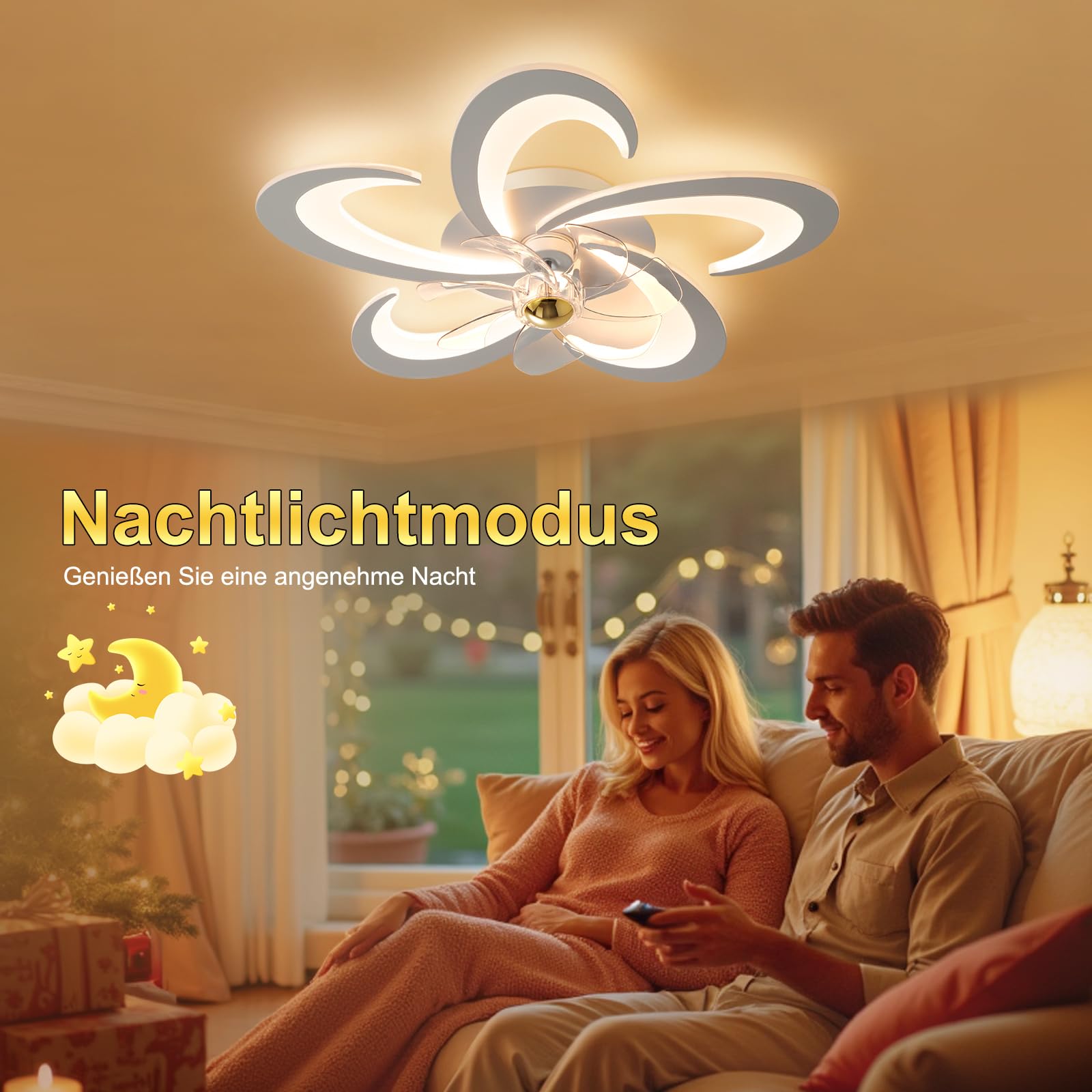 Ventilatore da Soffitto Moderno con Luce, Dimmerabile LED Plafoniere con Telecomando, Silenzioso Lampada Ventilatore da Soffitto per Soggiorno, 6 Velocità/Reversibili