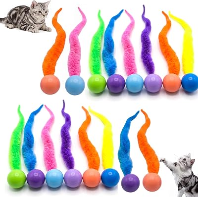 16Pcs Jiggle Ball Toys for Cat: Bouncy Ball with Mouse Tail, Cat Balls for Indoor Cats Kitten Play Chase Exercise