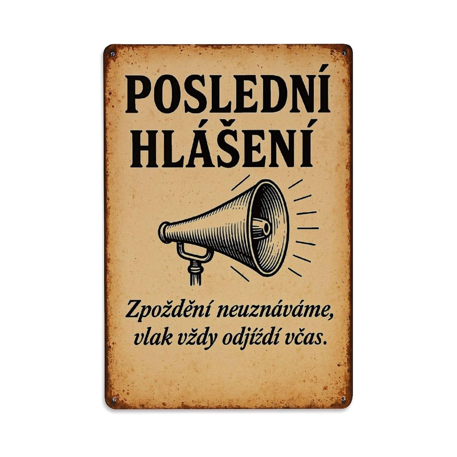Jdfenggu Vintage Posledni Hlaseni Megaphone Train Announcement Sign Retro Metal Tin Sign, Decor Art Poster For Bar, Home, Man Cave, Kitchen, Laundry Room Gift 8X12inch