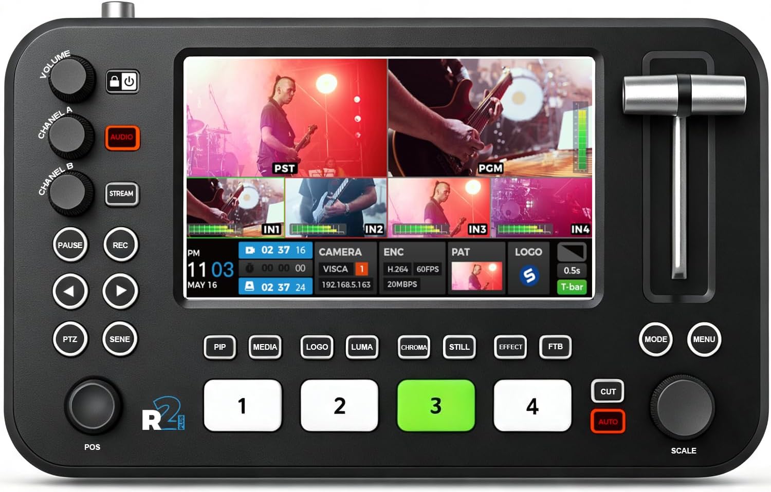 SPROLINK Neolive R2 Plus Video Switcher for Live Streaming, 4X HDMI Input Multi Camera Mixer with 5.5" 1080p Screen, PTZ Joystick, RTMP Hardware Streaming, USB 3.0 Type-C 1080p 60fps, Chroma Key
