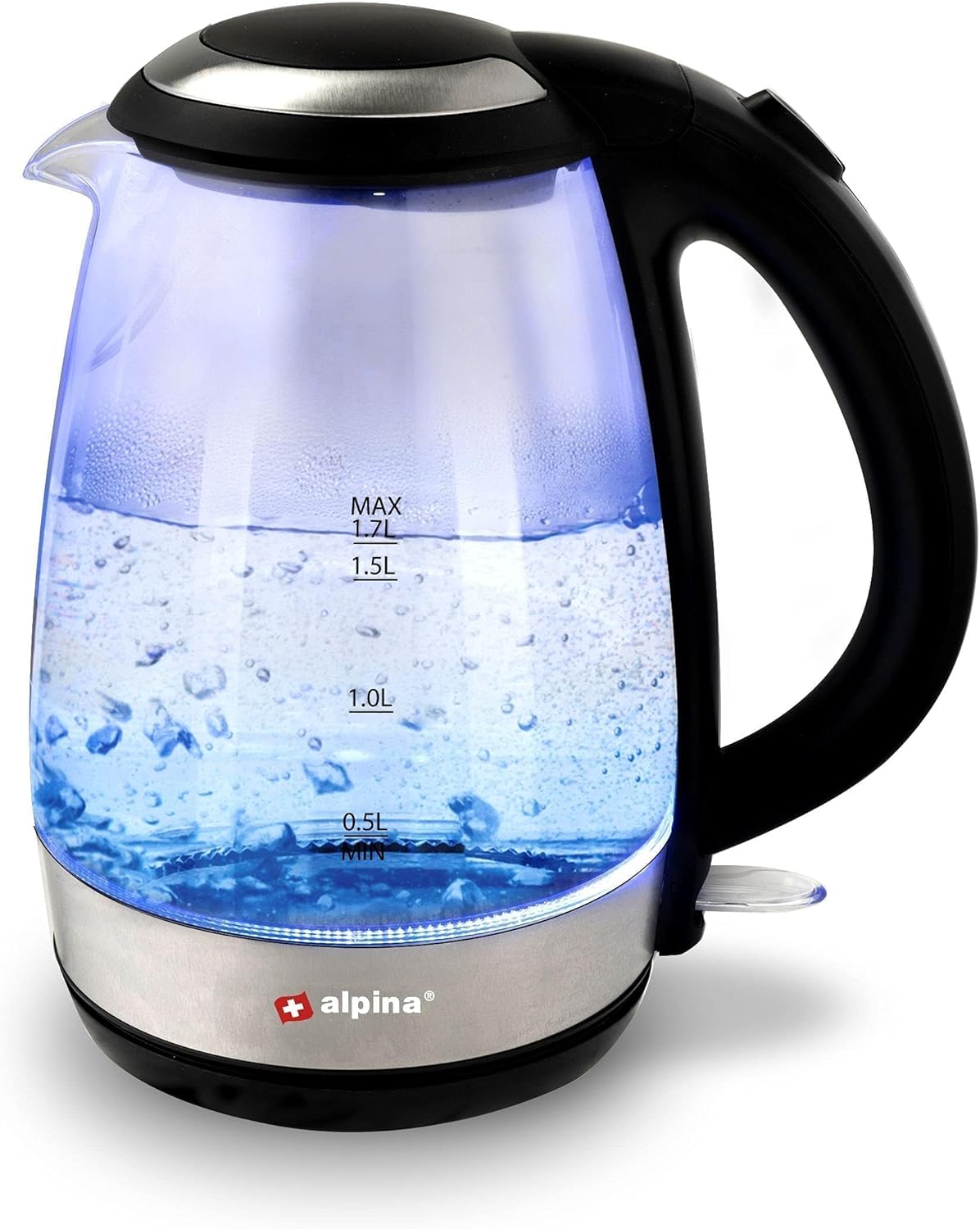 alpina Kettle - Electric - LED - Glass - Stainless steel - Wireless - 1.7 liters