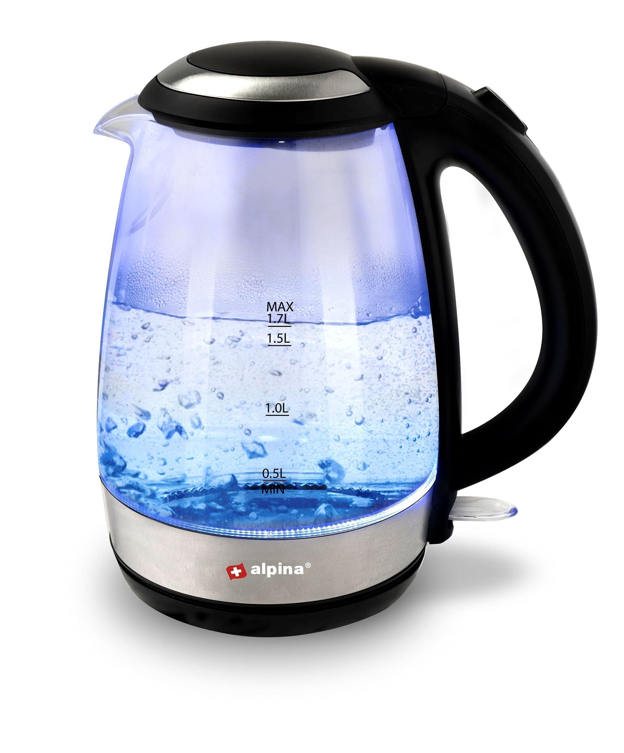 Bouilloire électrique acier inoxydable alpina 1,7 l le design contemporain en verre