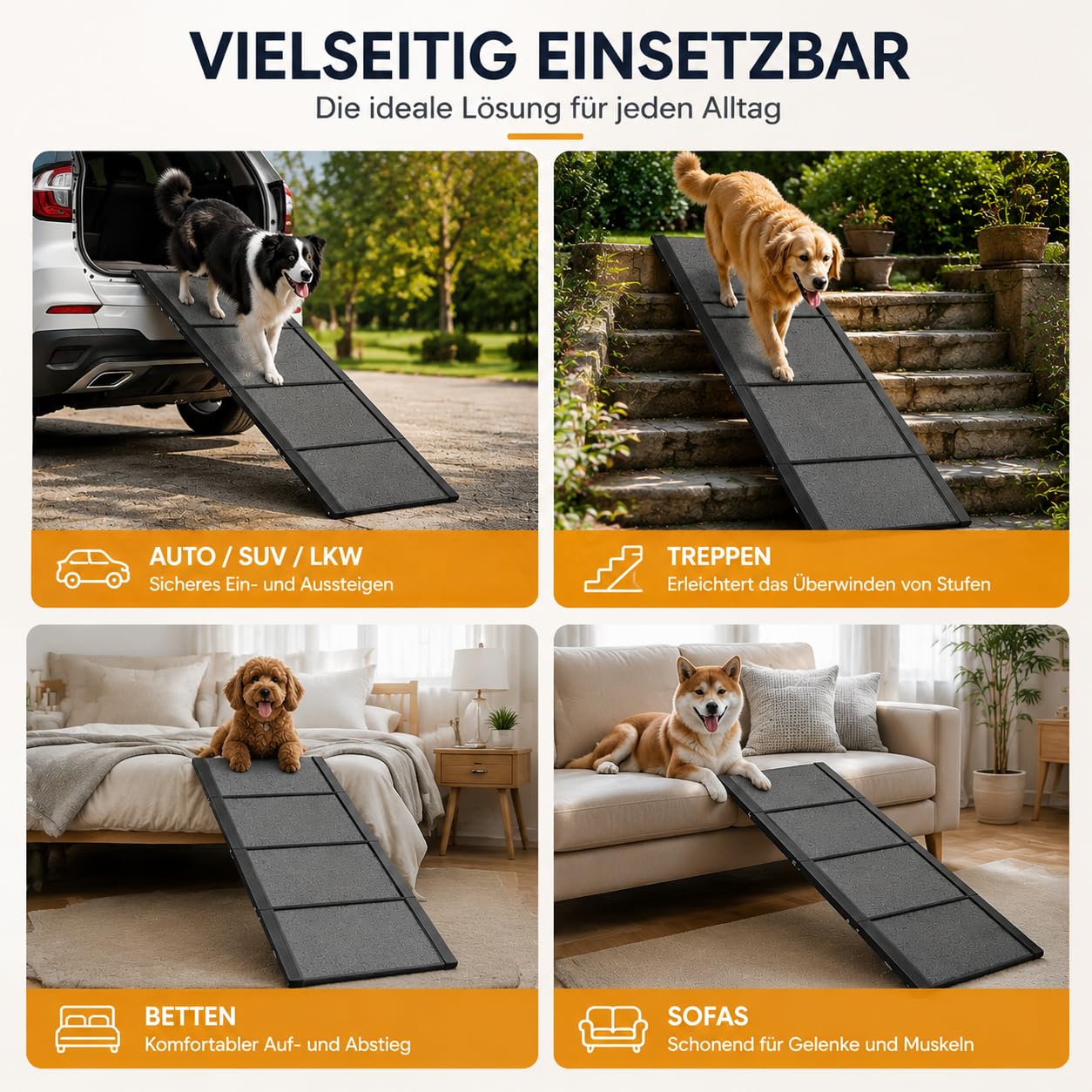 Rampe de voiture pliable pour chien - 170 x 44 cm - Extra large - Pour grands chiens jusqu'à 110 kg - Rampe de coffre de voiture antidérapante - Pour SUV, camion et lit mezzanine - Noir