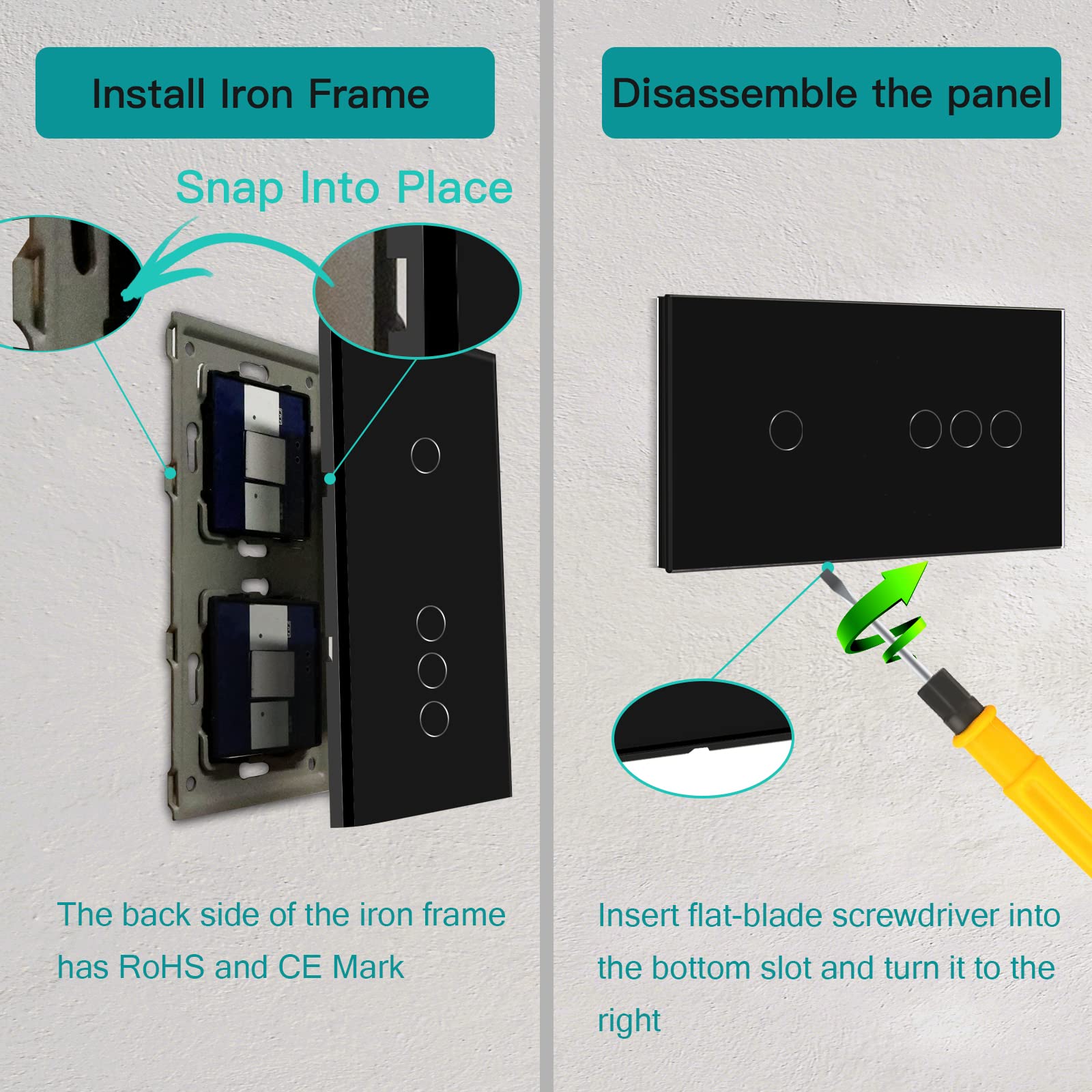 BSEED Interruttore touch WIFI intelligente, doppio interruttore della luce da parete con pannello in vetro compatibile con Alexa/Smart Life/Tuya (non necessita di cavo neutro) 1 Gang + 3 Gang 1 via