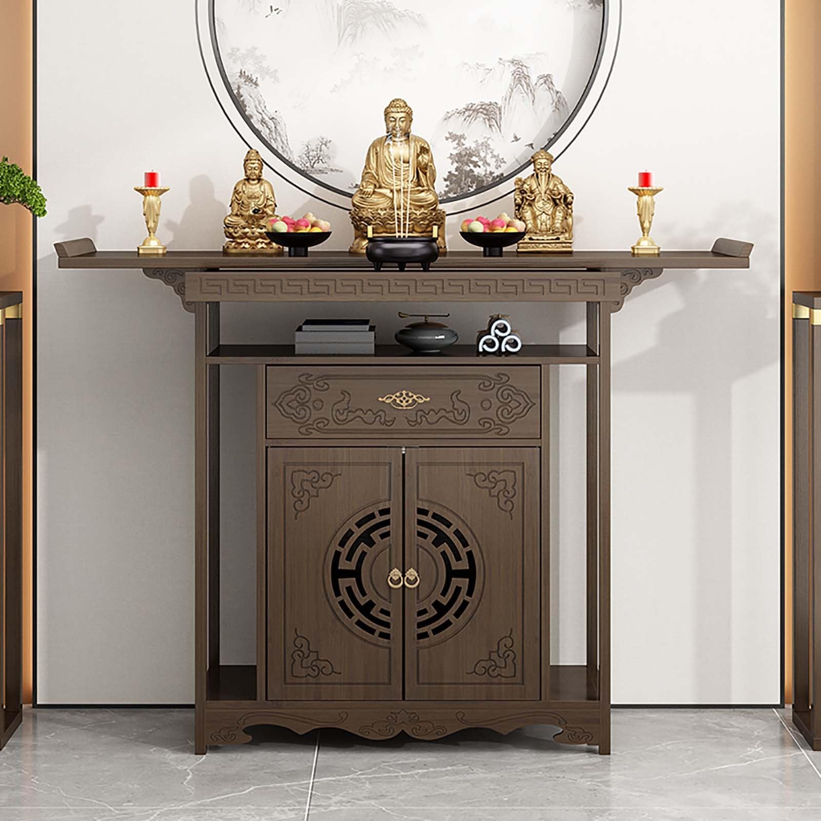 Pratique de la pleine conscience avec la table d'autel en bambou naturel