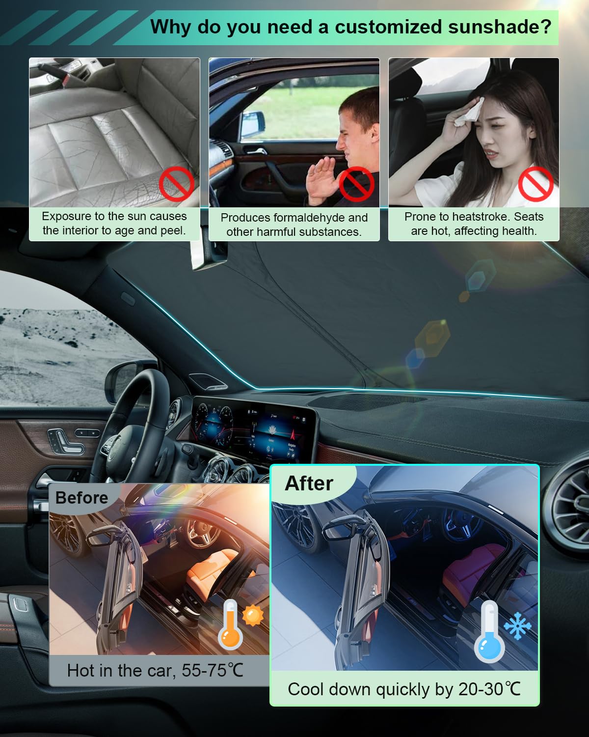 [Update] GAFAT Compatible con Mercedes Benz GLB X247 2019-2026/ EQB 2021-2025 2026 Parasol Interior, Protector Solar Parabrisas, Enfriamiento, Protección UV, Accesorios EQB, Accesorios GLB X247