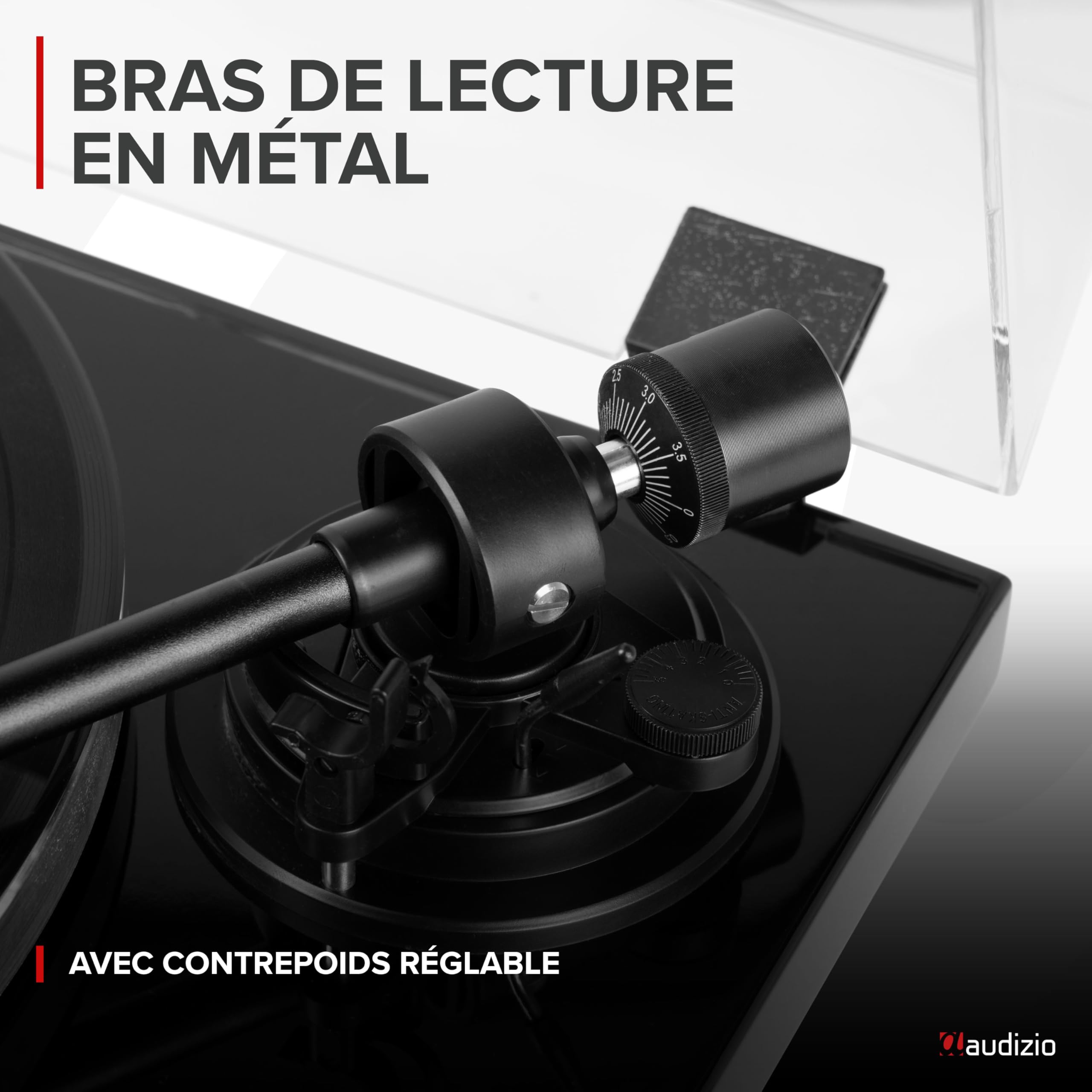 Audizio Toledo Platine Vinyle HiFi Premium Sortie Bluetooth - Noire, 33 et 45 TR/Min, Bras de Lecture Réglable, Cellule Audio Technica, Idéal pour Profiter de Vos Vinyles Préférés