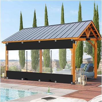 Outdoor Tarp Curtains, Clear Gazebo Tarpaulin Side Panels, Pergola Waterproof Tarpaulin Side Panels, Transparent Tarpaulin Curtains with Zipper Door,WxH-3.3x2.5m/10.8 * 8.2ft