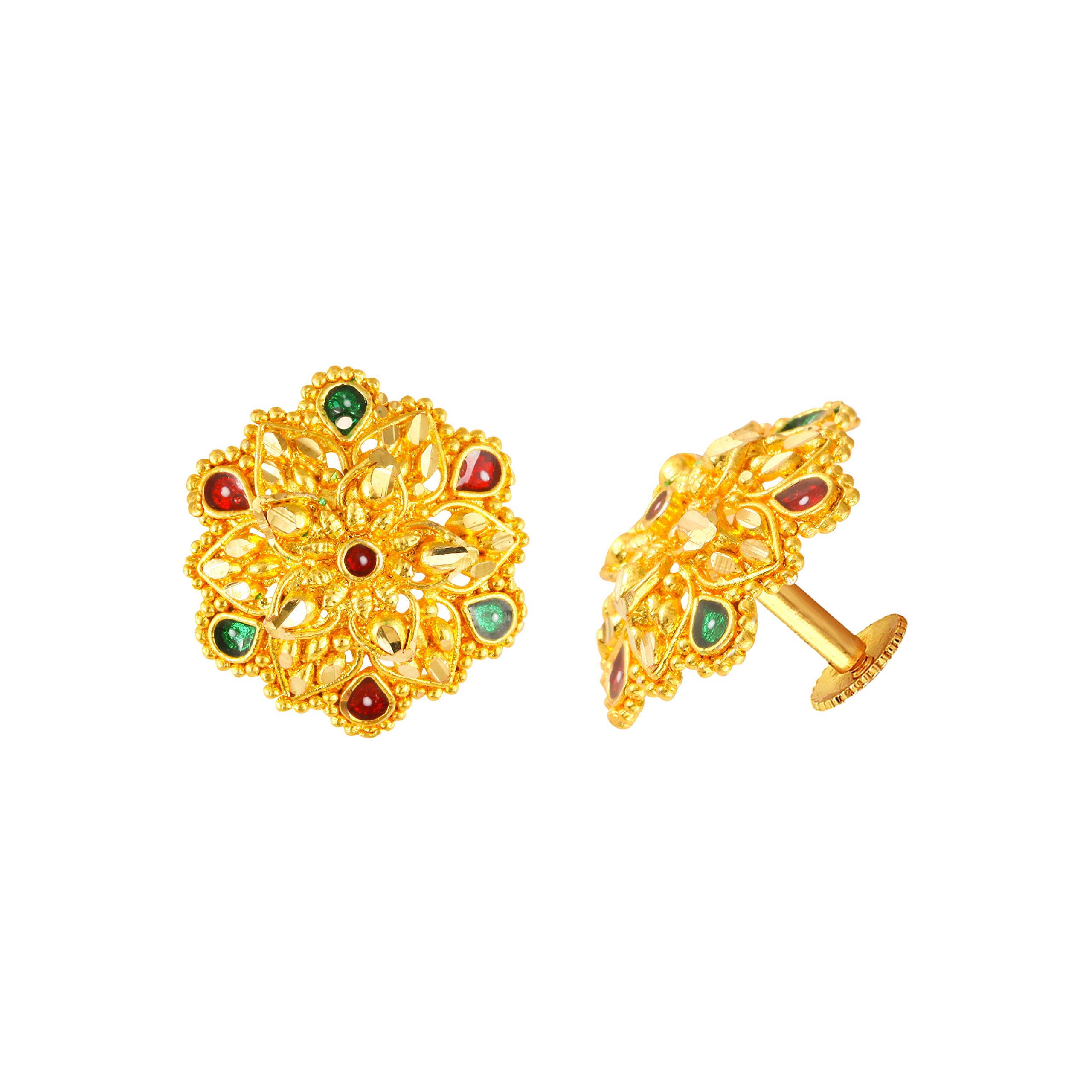 MEENAZ Traditional Temple 1 One Gram Gold Studs Ethnic Brass18k South Indian Meenakari Screw Back Round Ruby Pink Stone Stud Earrings Combo Set Pack For Women girls Latest -GOLD EAR RINGS STUD-M152 (B0B85B8YJG) Amazon Price History, Amazon Price Tracker