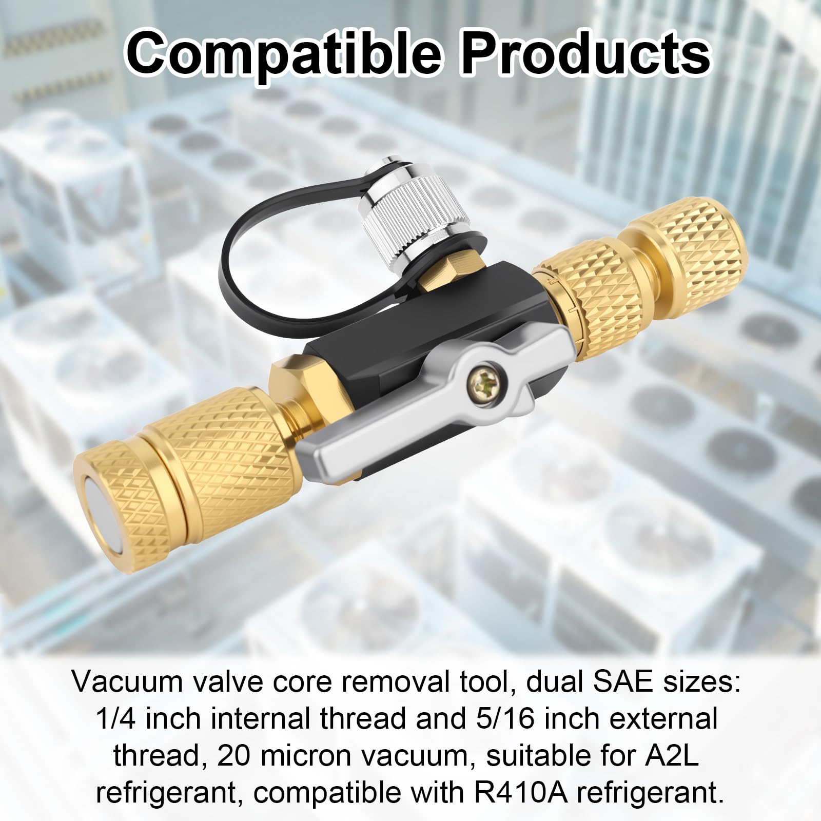 Herramienta de Extracción Núcleos Válvulas HVAC, Puerto Doble 1/4" y 5/16" Latón Premium para R410A R32 Sistemas Aire Acondicionado con Base Magnética y Vacío 20 Micrones